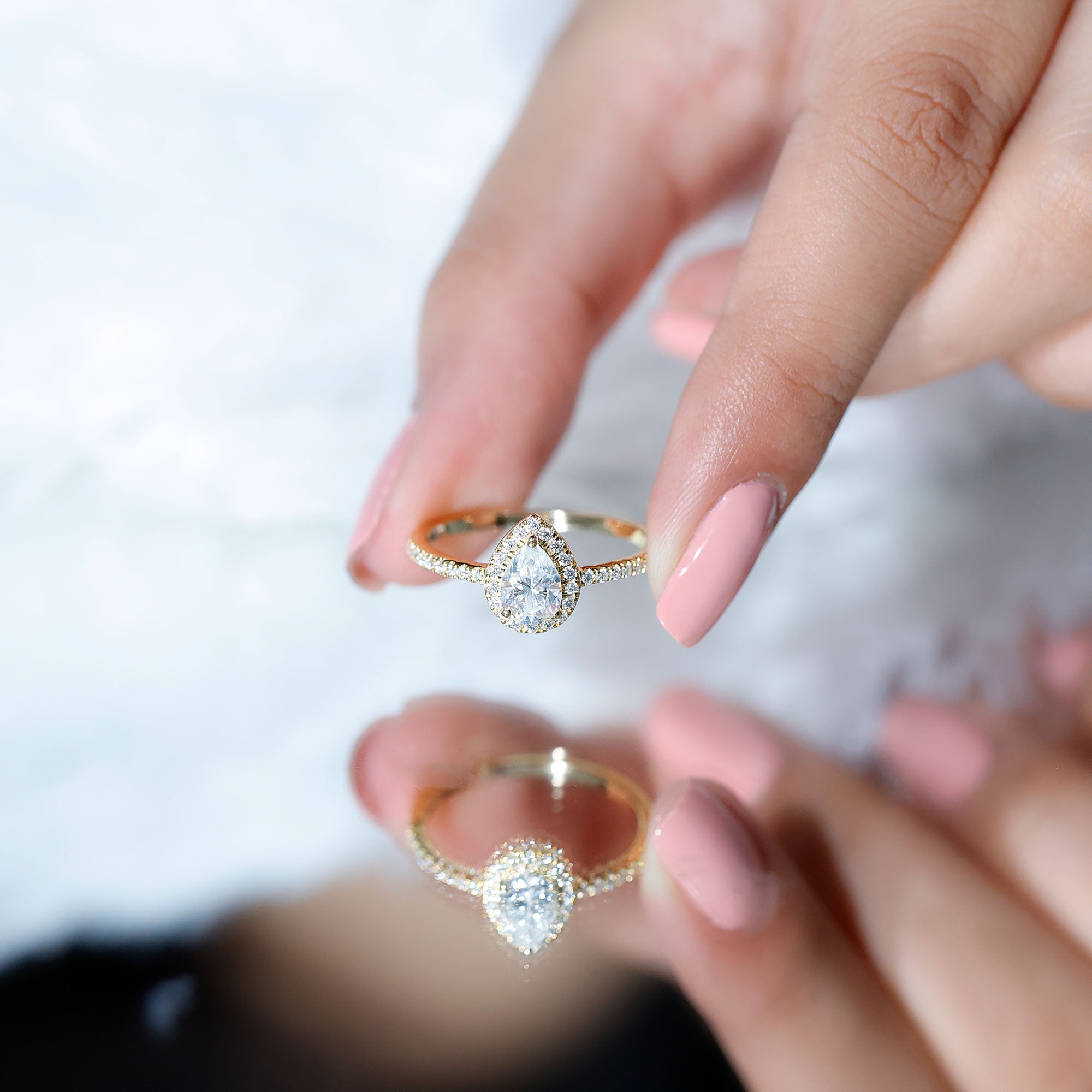 Classic Lab Grown Diamond Pear Engagement Ring with Halo Lab - ( EF-VS ) - Rosec Jewels