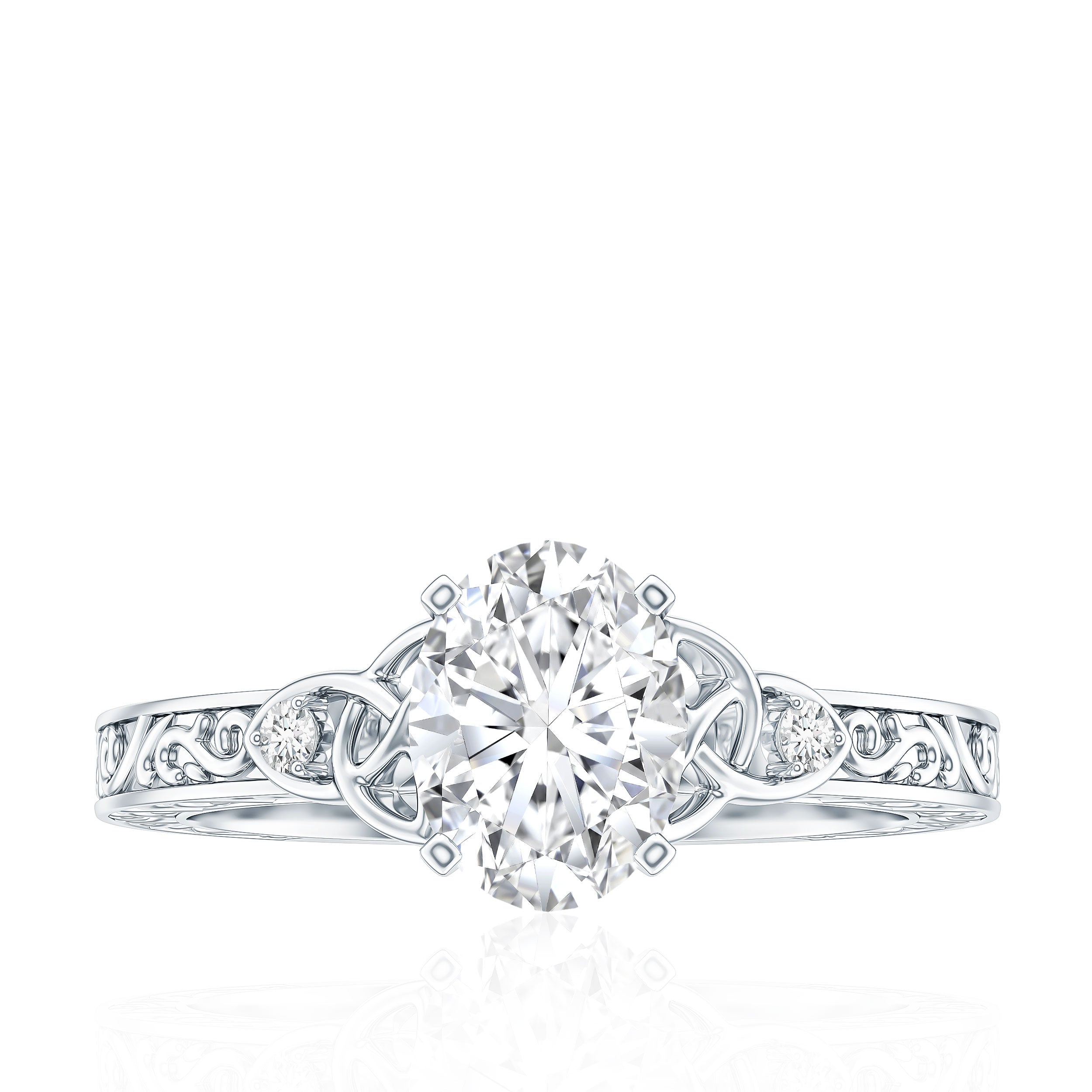 Antique Style Oval Shape Lab Grown Diamond Solitaire Celtic Knot Ring Lab - ( EF-VS ) - Rosec Jewels