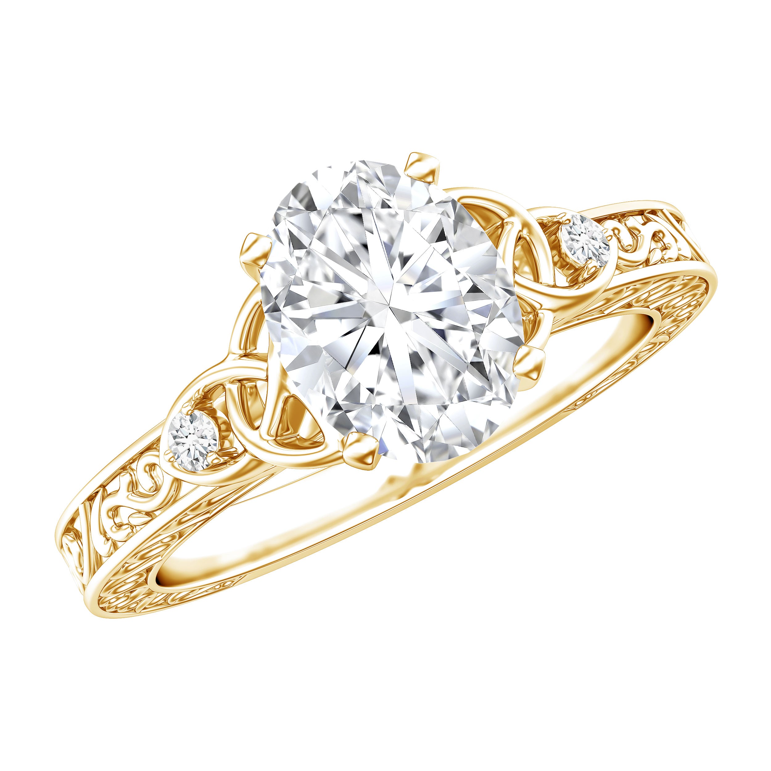 Antique Style Oval Shape Lab Grown Diamond Solitaire Celtic Knot Ring Lab - ( EF-VS ) - Rosec Jewels