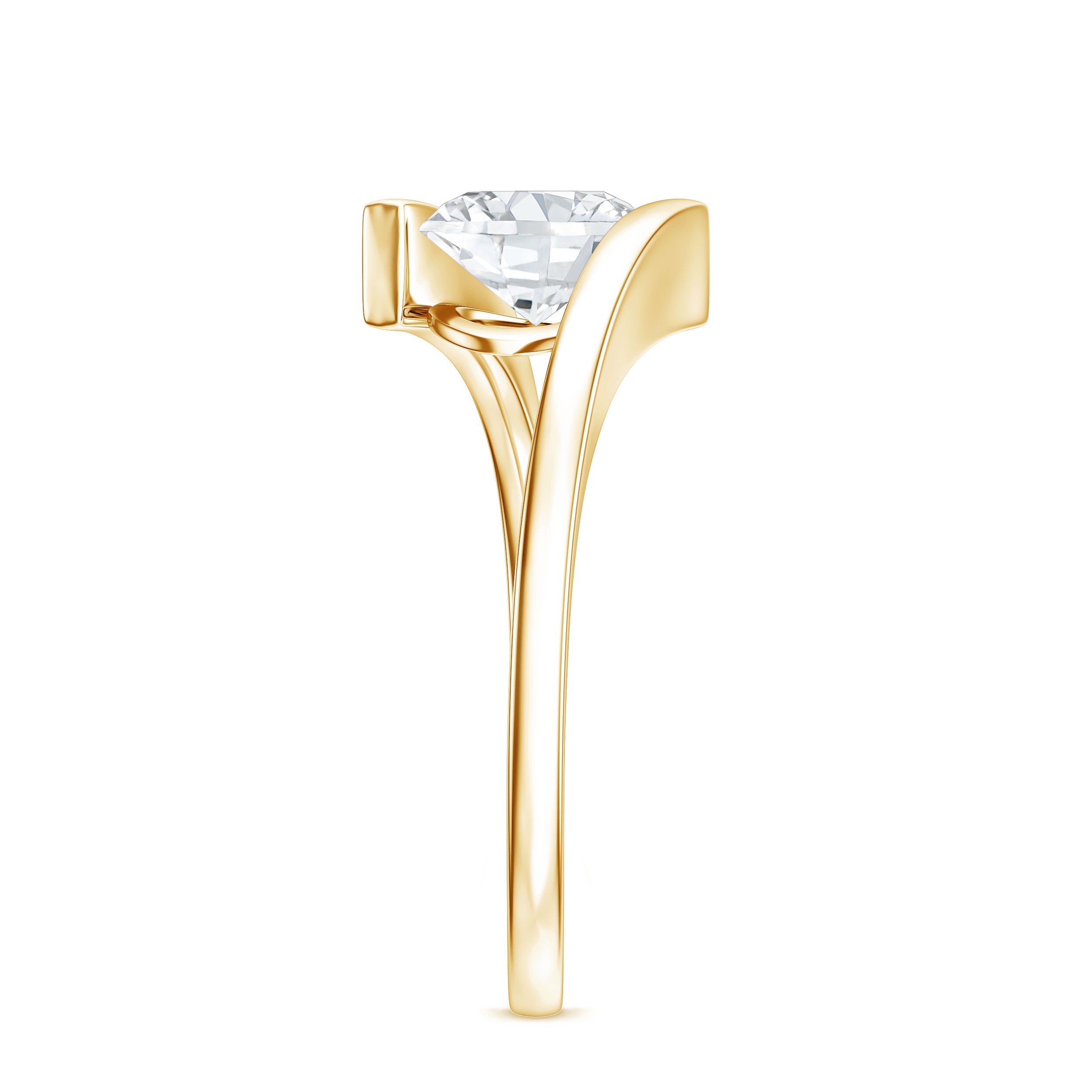 Simple Oval Shape Lab Grown Diamond Solitaire Bypass Ring Lab - ( EF-VS ) - Rosec Jewels