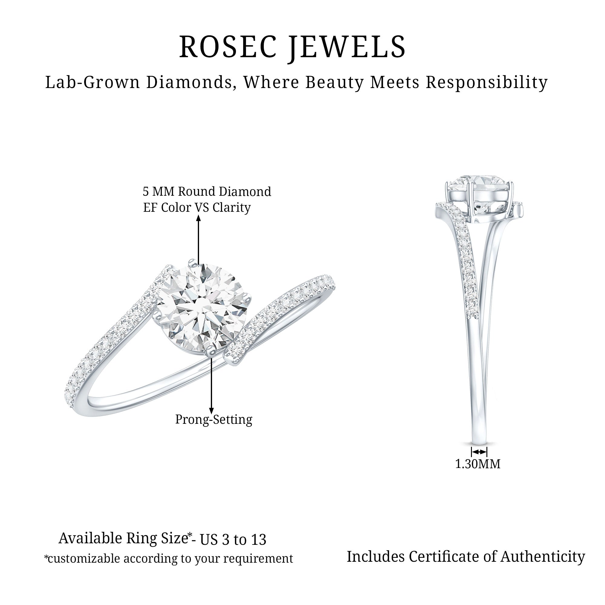 Lab Grown Diamond Solitaire Promise Engagement Ring Lab - ( EF-VS ) - Rosec Jewels