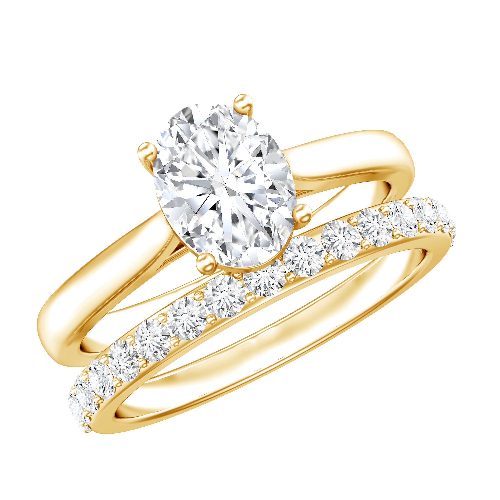 1 Carat Solitaire Lab Grown Diamond Oval Bridal Ring Set for Women Lab - ( EF-VS ) - Rosec Jewels