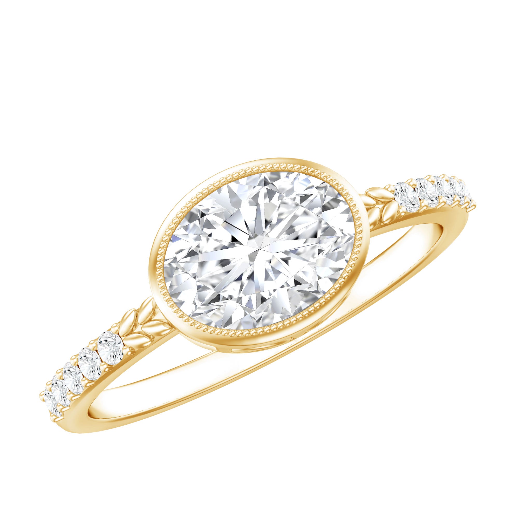 Oval Lab Grown Diamond Solitaire Engagement Ring in Bezel Setting Lab - ( EF-VS ) - Rosec Jewels