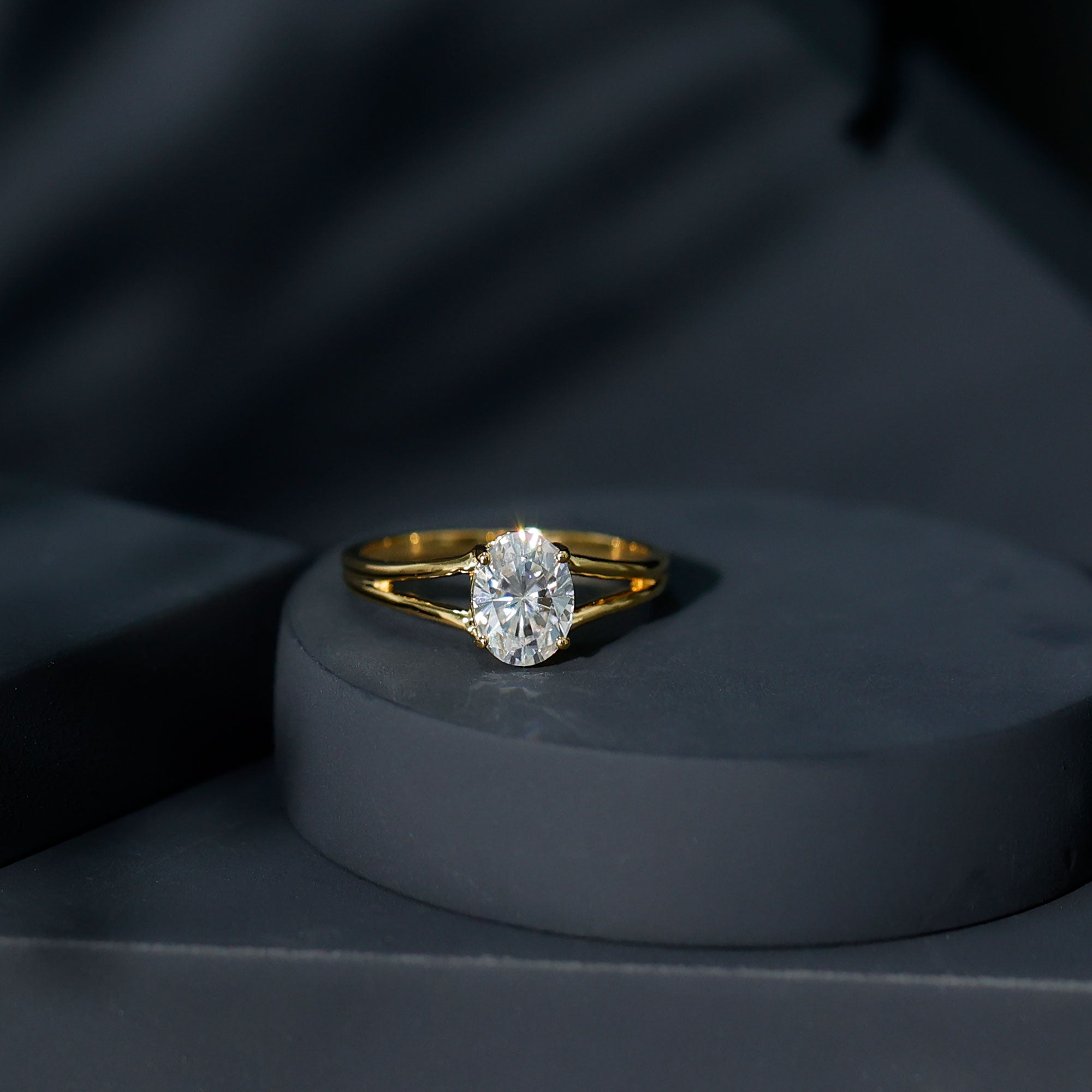 Oval Lab Grown Diamond Solitaire Ring in Split Shank Lab - ( EF-VS ) - Rosec Jewels