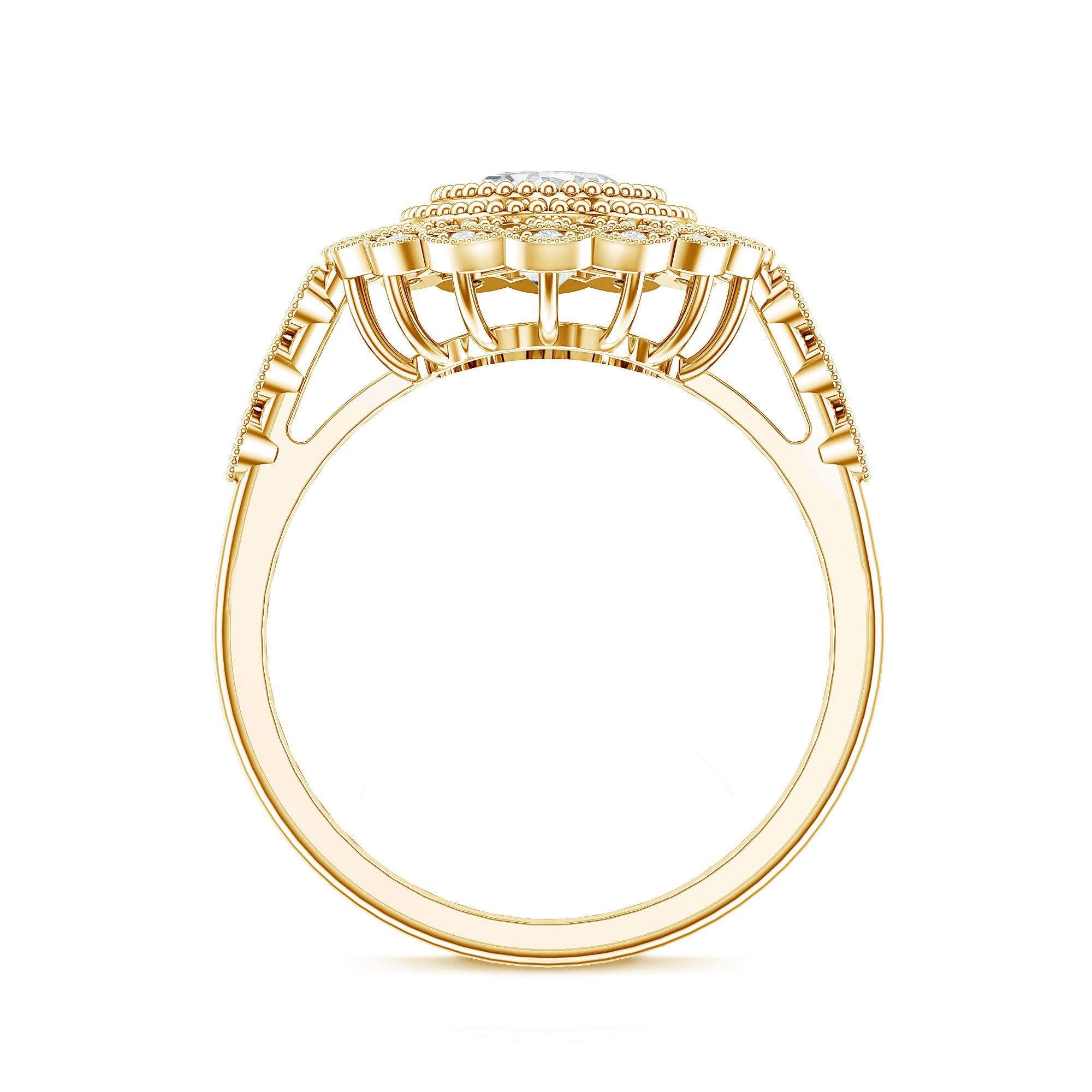 Vintage Style Oval Lab Grown Diamond Statement Engagement Ring Lab - ( EF-VS ) - Rosec Jewels