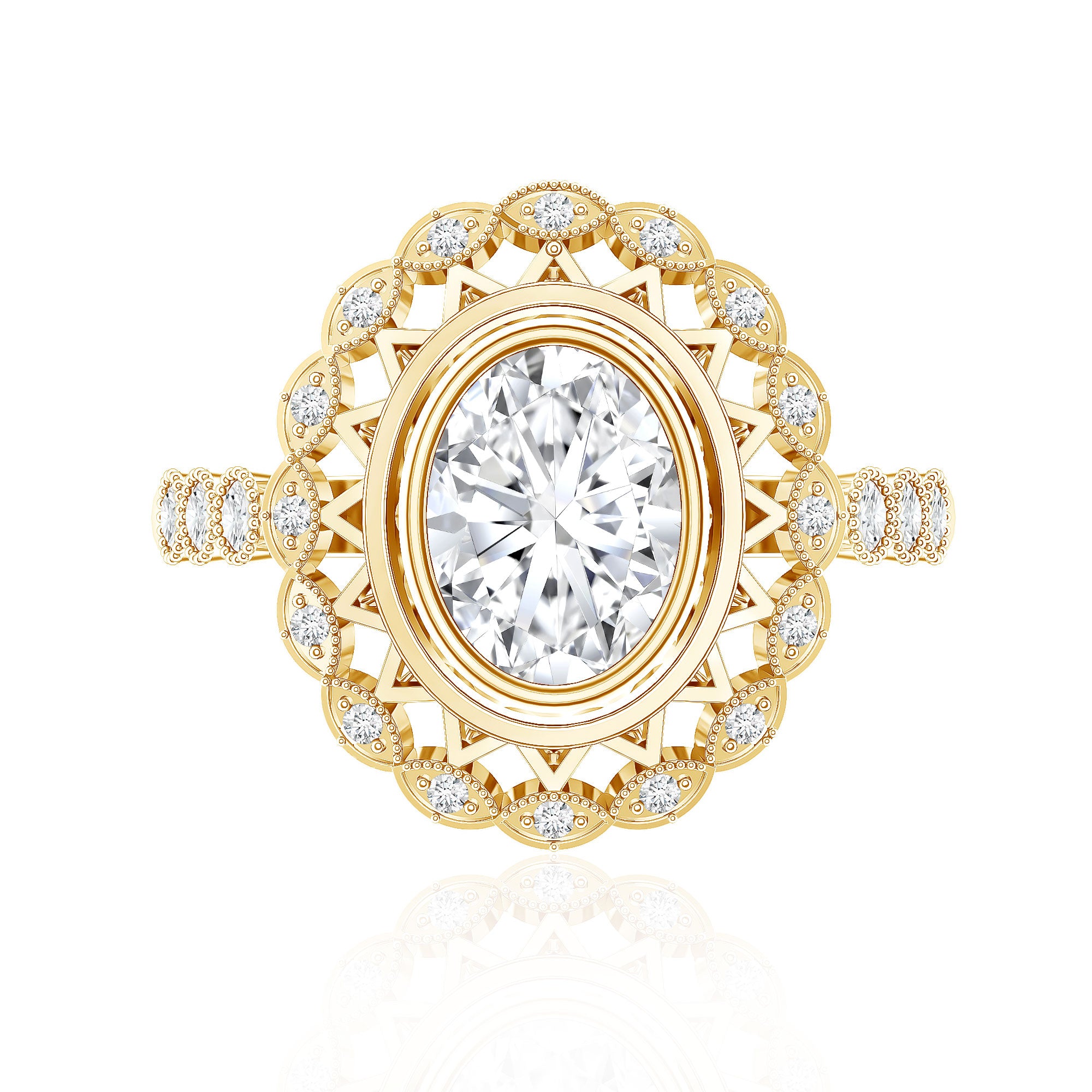 Vintage Style Oval Lab Grown Diamond Statement Engagement Ring Lab - ( EF-VS ) - Rosec Jewels