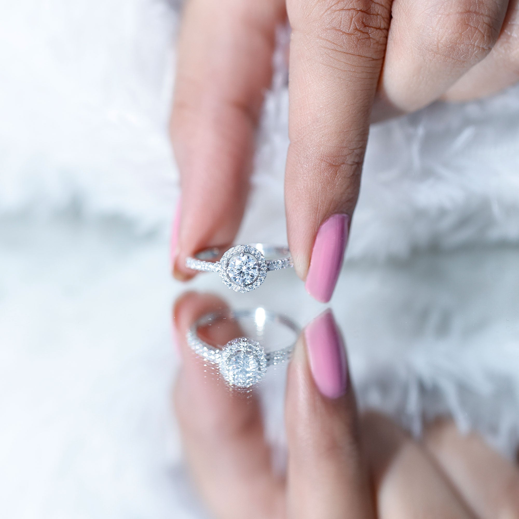 5MM Lab Grown Diamond Engagement Ring with Halo Lab - ( EF-VS ) - Rosec Jewels