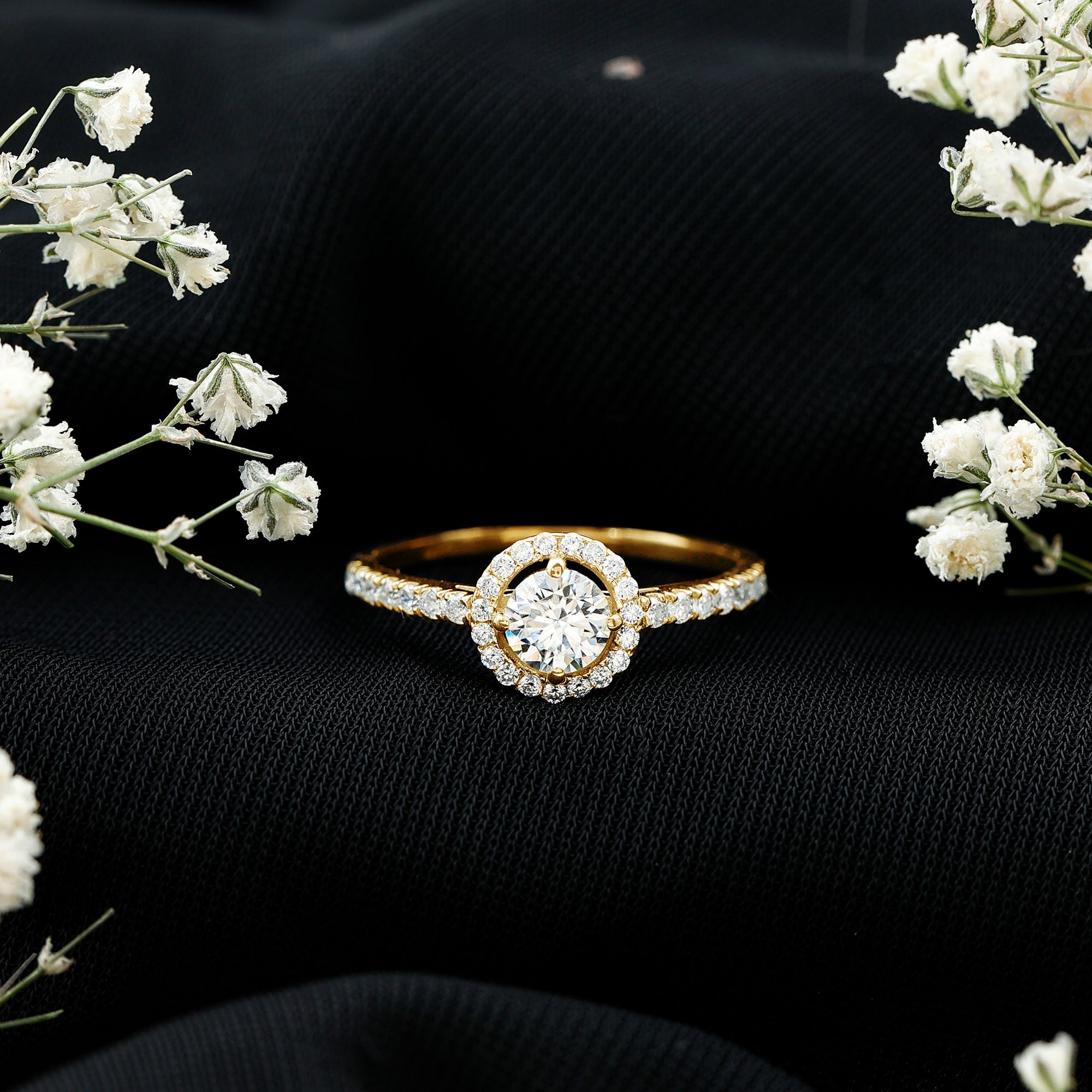 5MM Lab Grown Diamond Engagement Ring with Halo Lab - ( EF-VS ) - Rosec Jewels