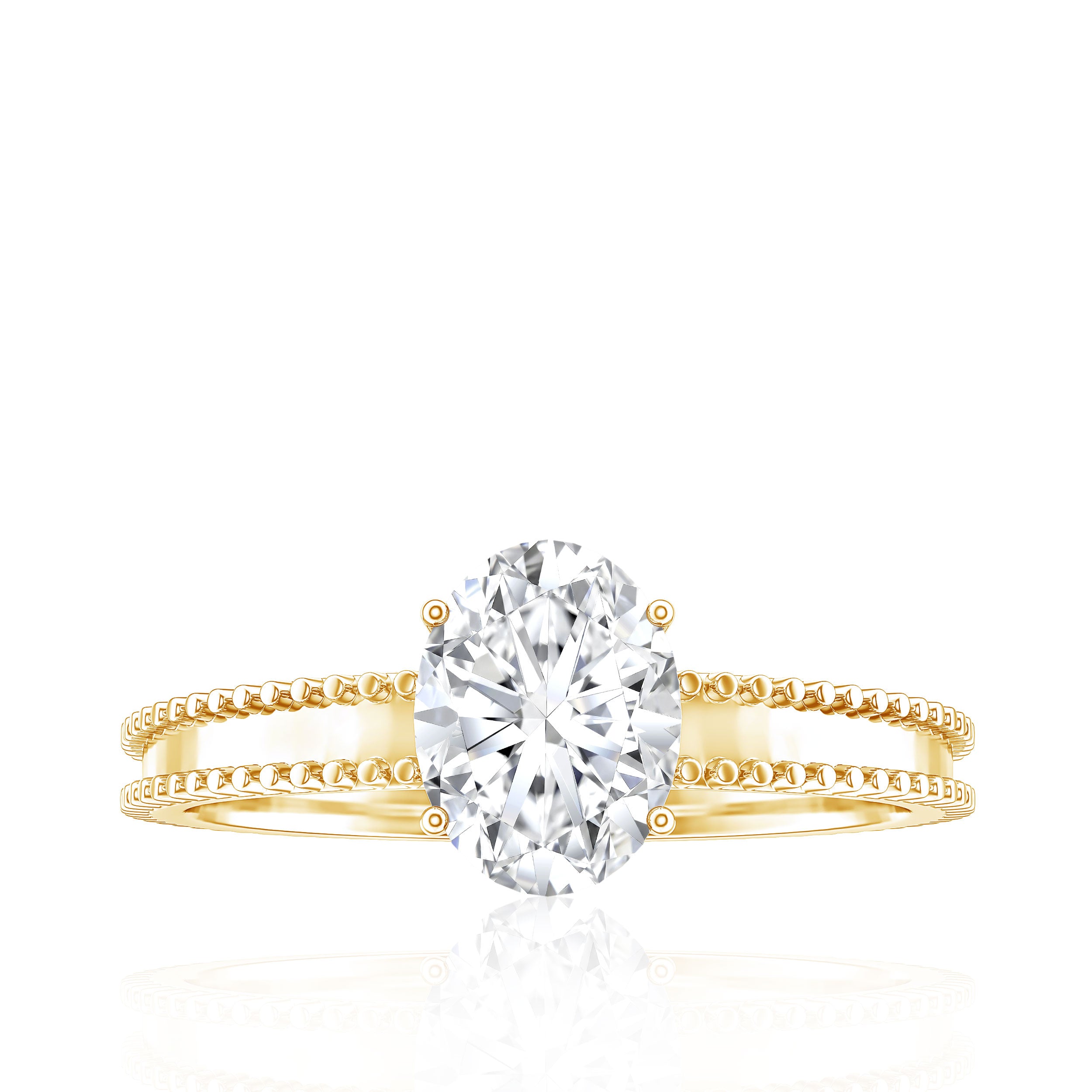 Oval Shaped Lab Grown Diamond Solitaire Ring with Beaded Detailing Lab - ( EF-VS ) - Rosec Jewels