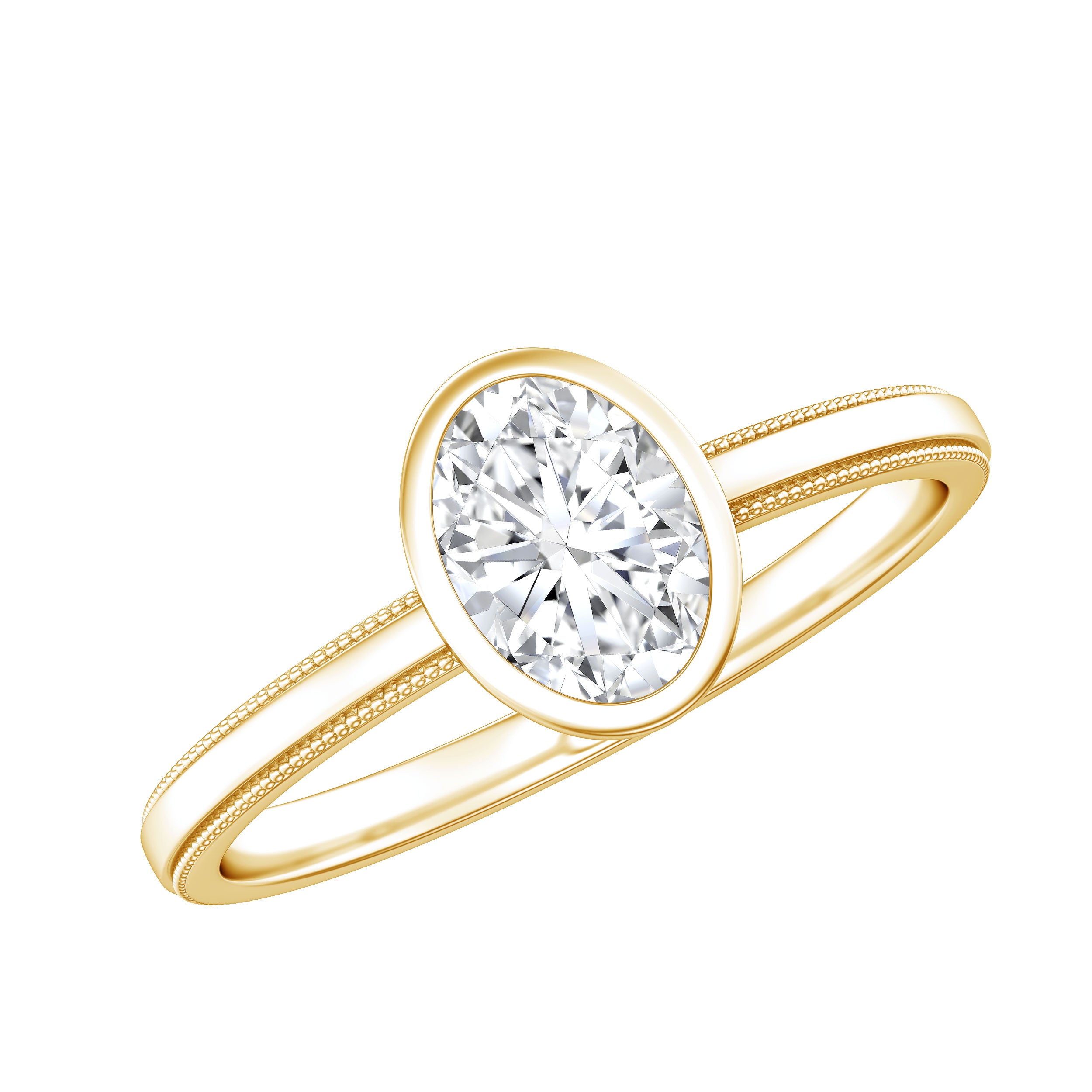 Bezel Set Oval Lab Grown Diamond Solitaire Ring Lab - ( EF-VS ) - Rosec Jewels