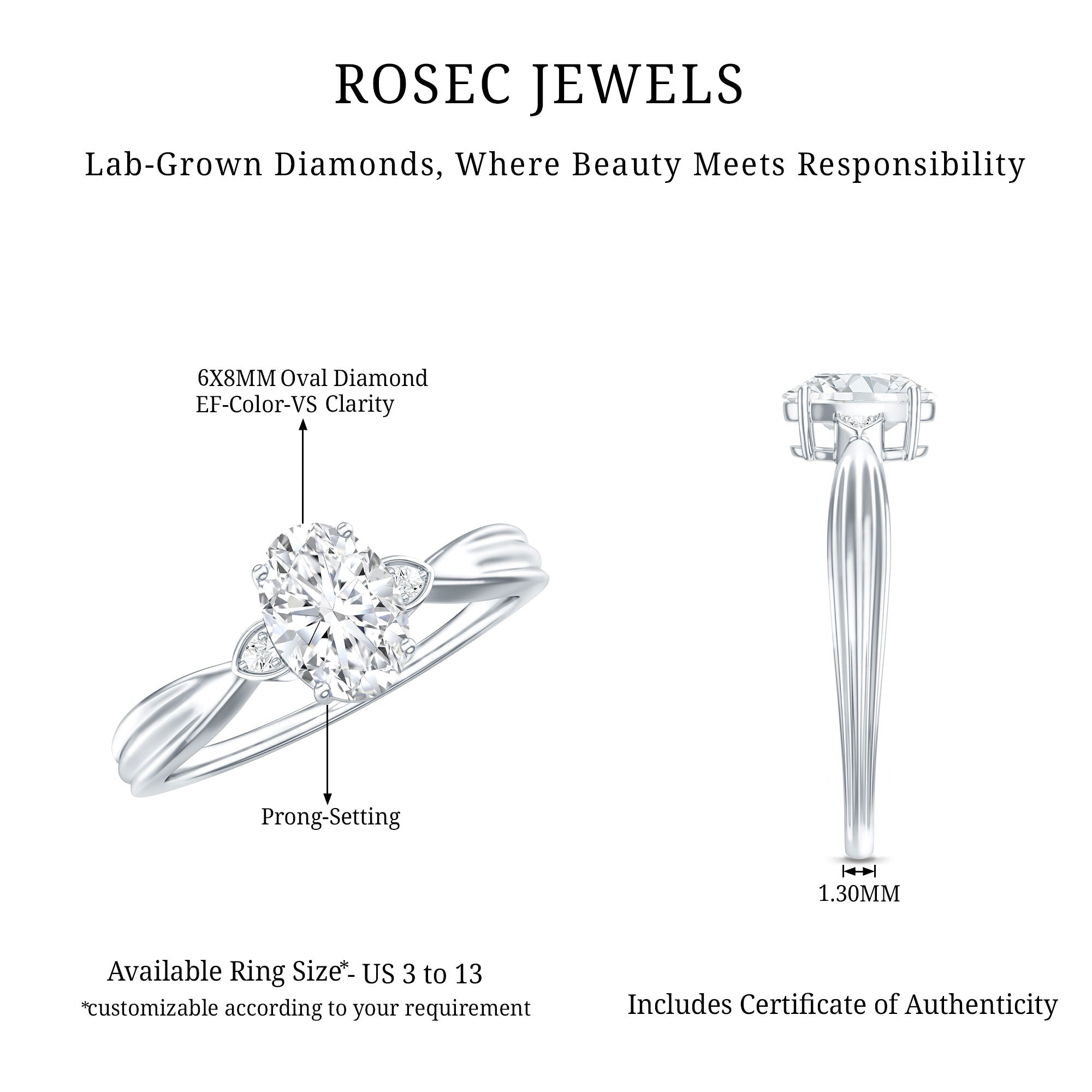 Oval Lab Grown Diamond Simple Solitaire Ring Lab - ( EF-VS ) - Rosec Jewels