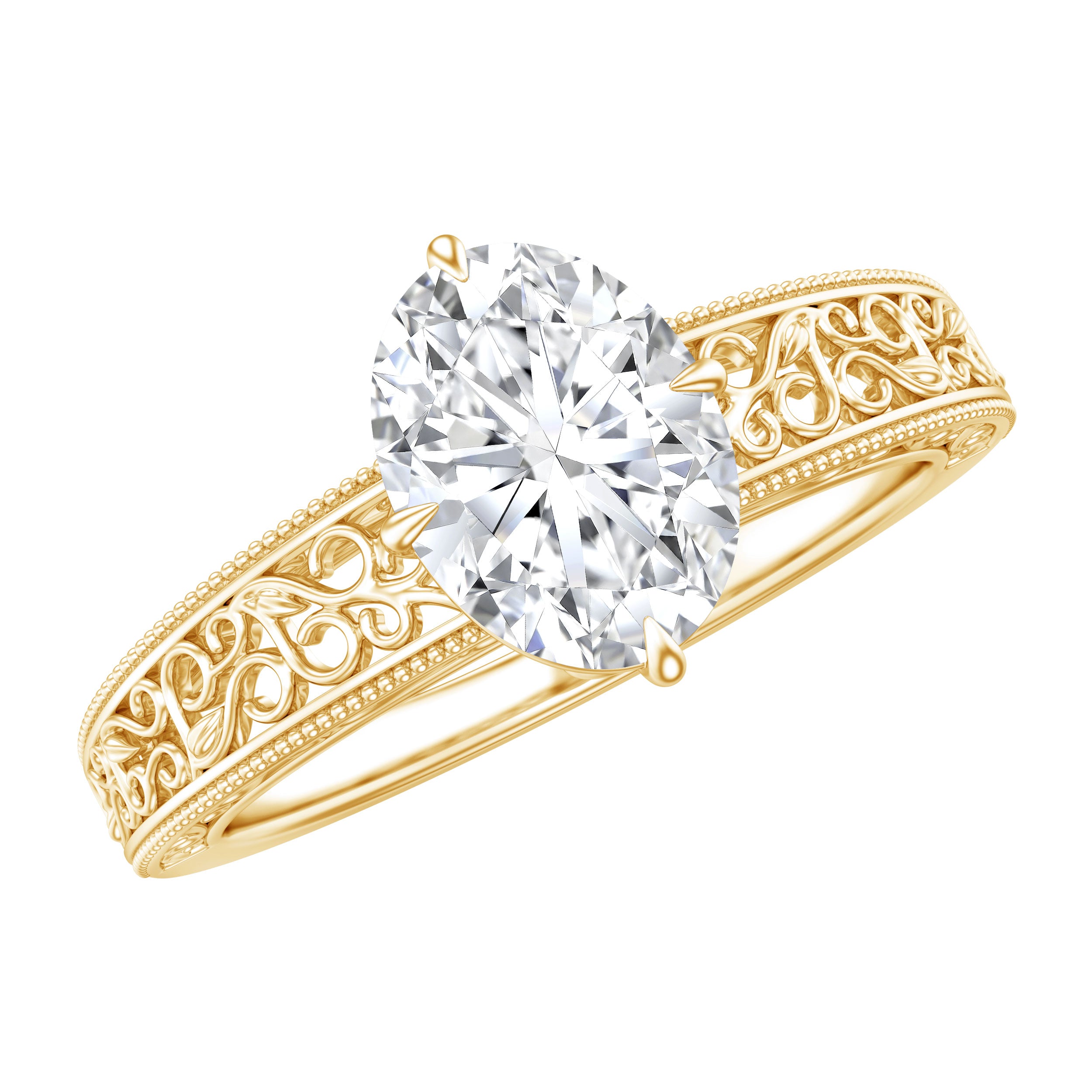 Oval Shape 6X8MM Lab Grown Diamond Filigree Engagement Ring Lab - ( EF-VS ) - Rosec Jewels