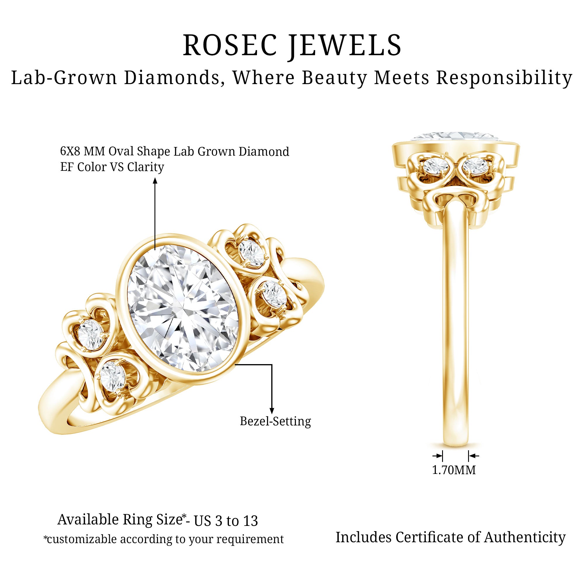 Classic Oval Lab Grown Diamond Solitaire Engagement Ring Lab - ( EF-VS ) - Rosec Jewels