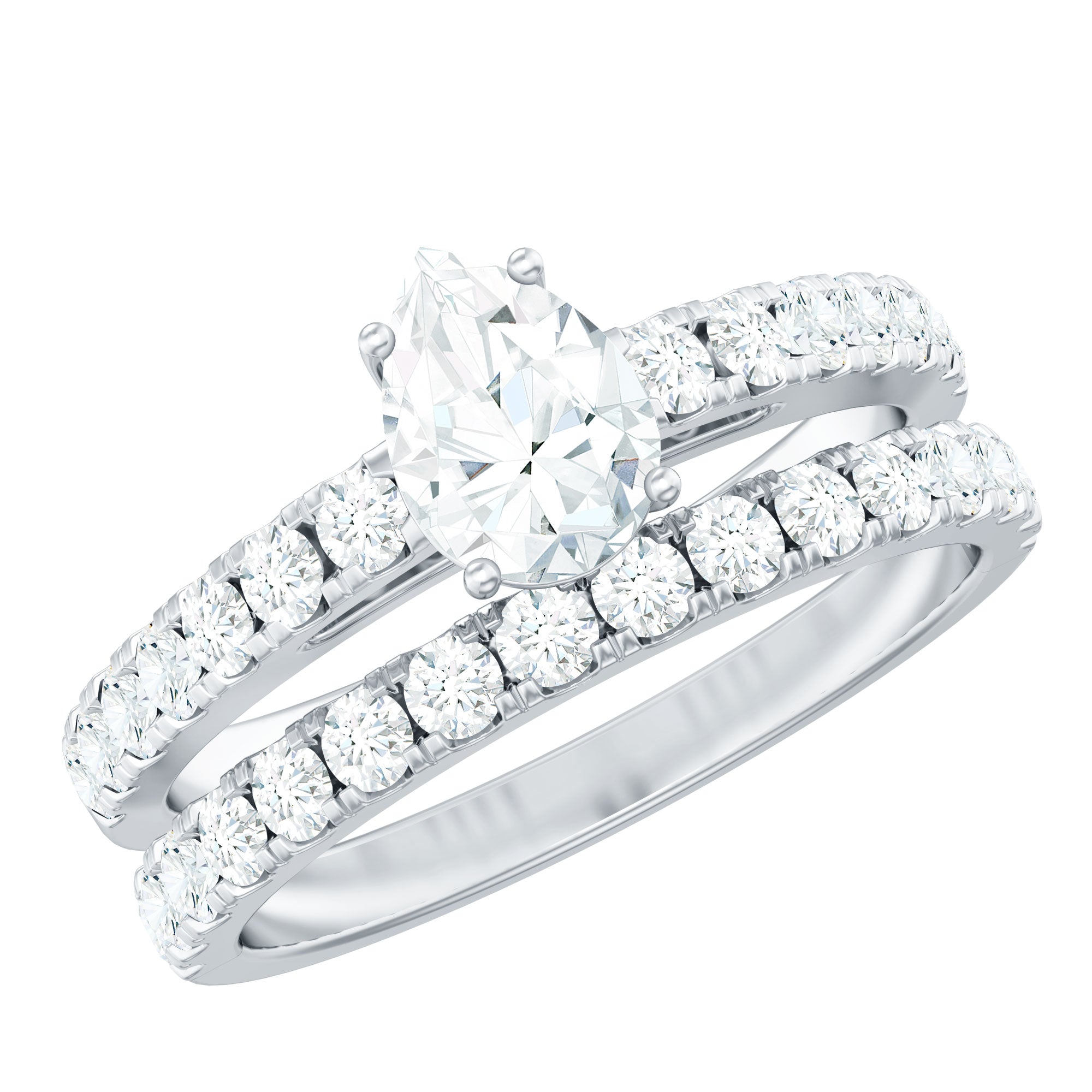 Minimal Pear Shape Lab Grown Diamond Wedding Ring Set Lab - ( EF-VS ) - Rosec Jewels