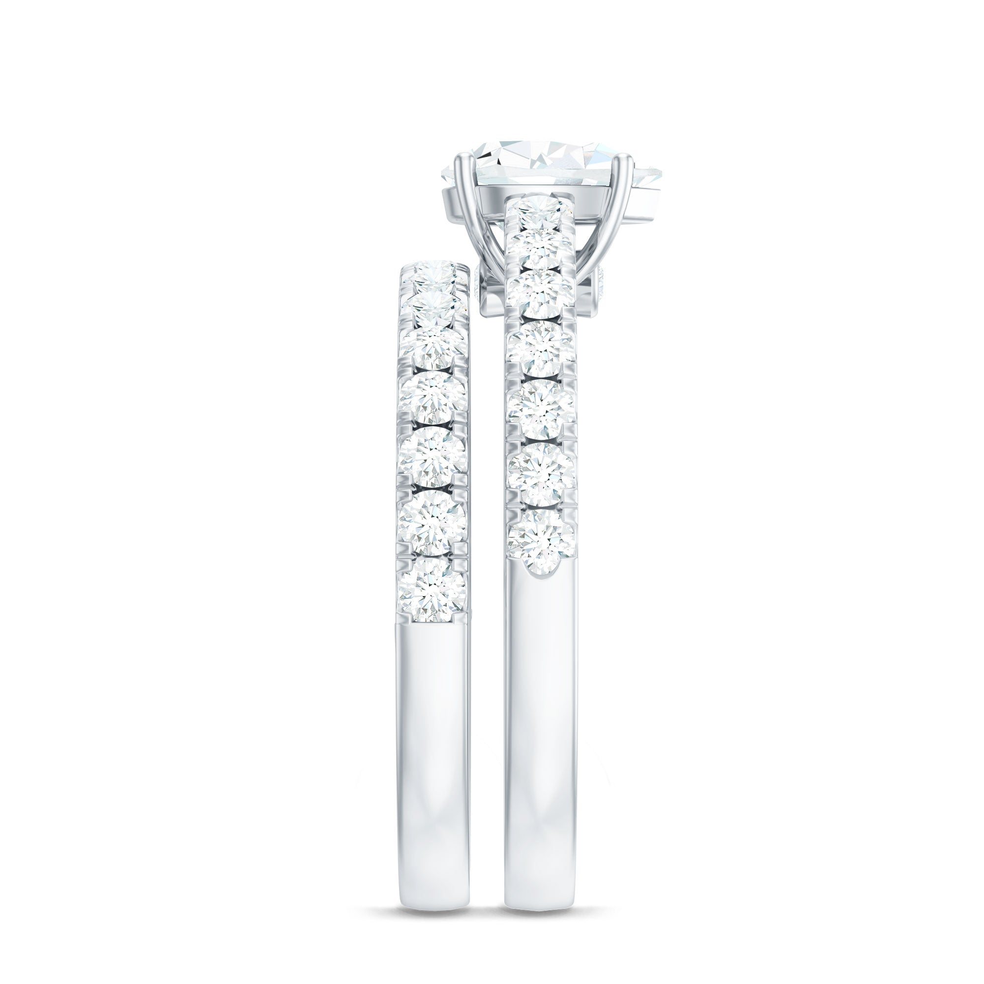 Minimal Pear Shape Lab Grown Diamond Wedding Ring Set Lab - ( EF-VS ) - Rosec Jewels