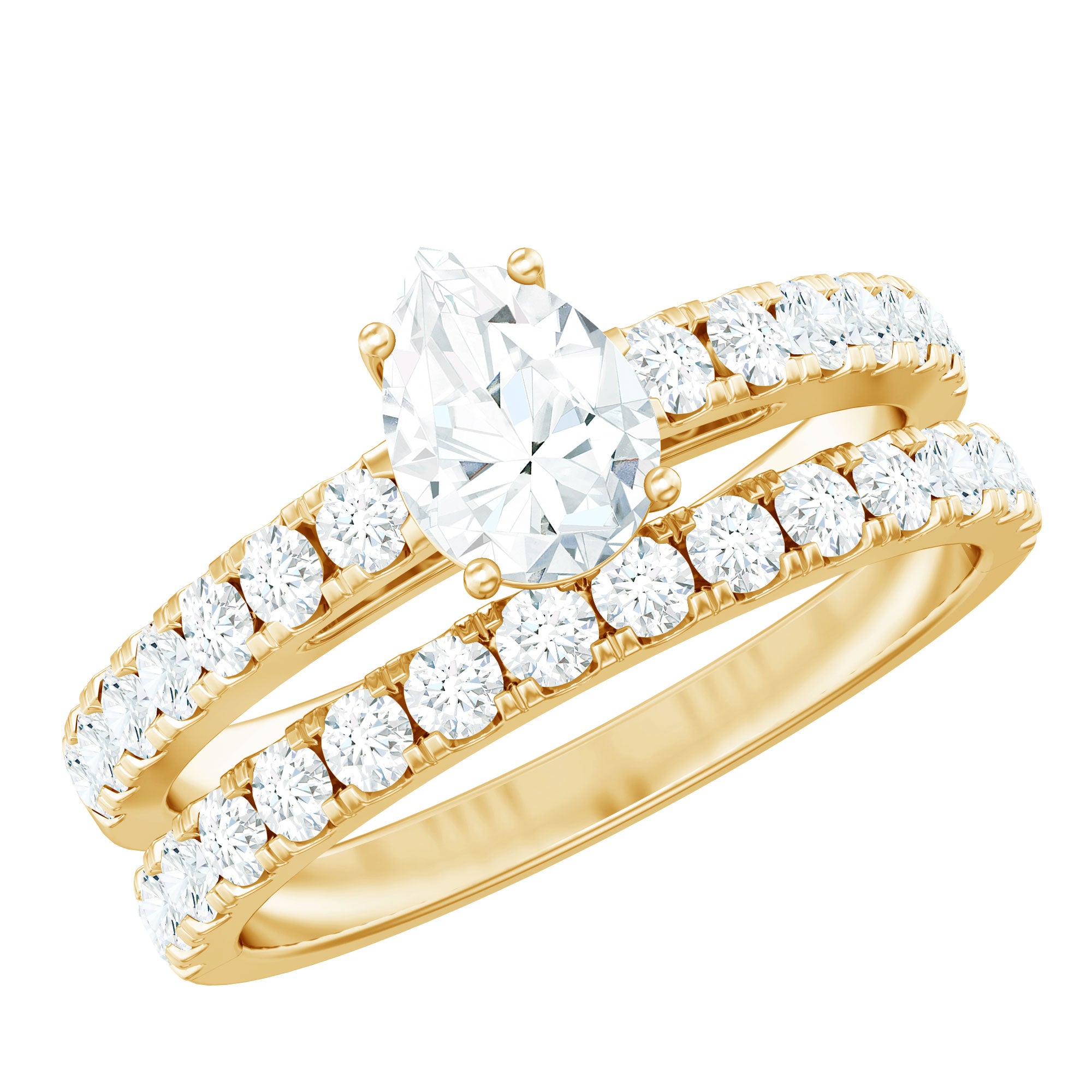 Minimal Pear Shape Lab Grown Diamond Wedding Ring Set Lab - ( EF-VS ) - Rosec Jewels