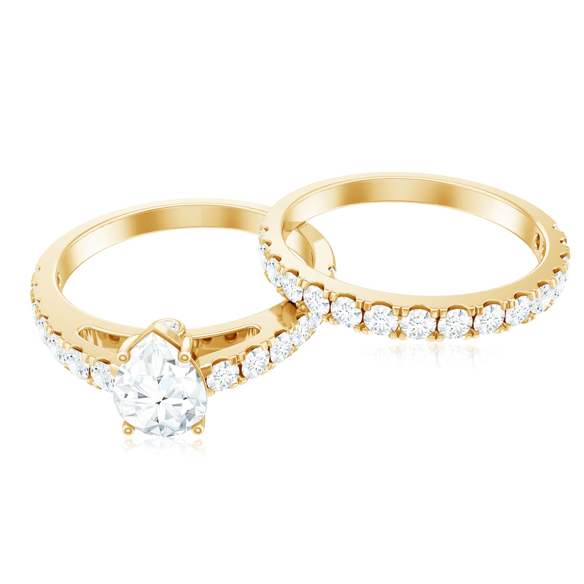 Minimal Pear Shape Lab Grown Diamond Wedding Ring Set Lab - ( EF-VS ) - Rosec Jewels