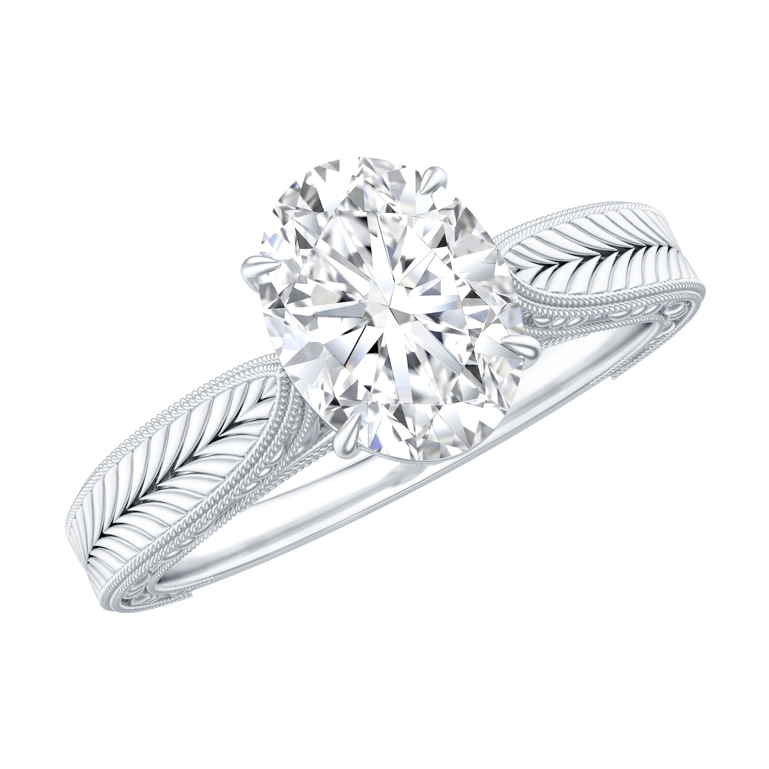 Claw Set Oval Shape Lab Grown Diamond Solitaire Engagement Ring Lab - ( EF-VS ) - Rosec Jewels
