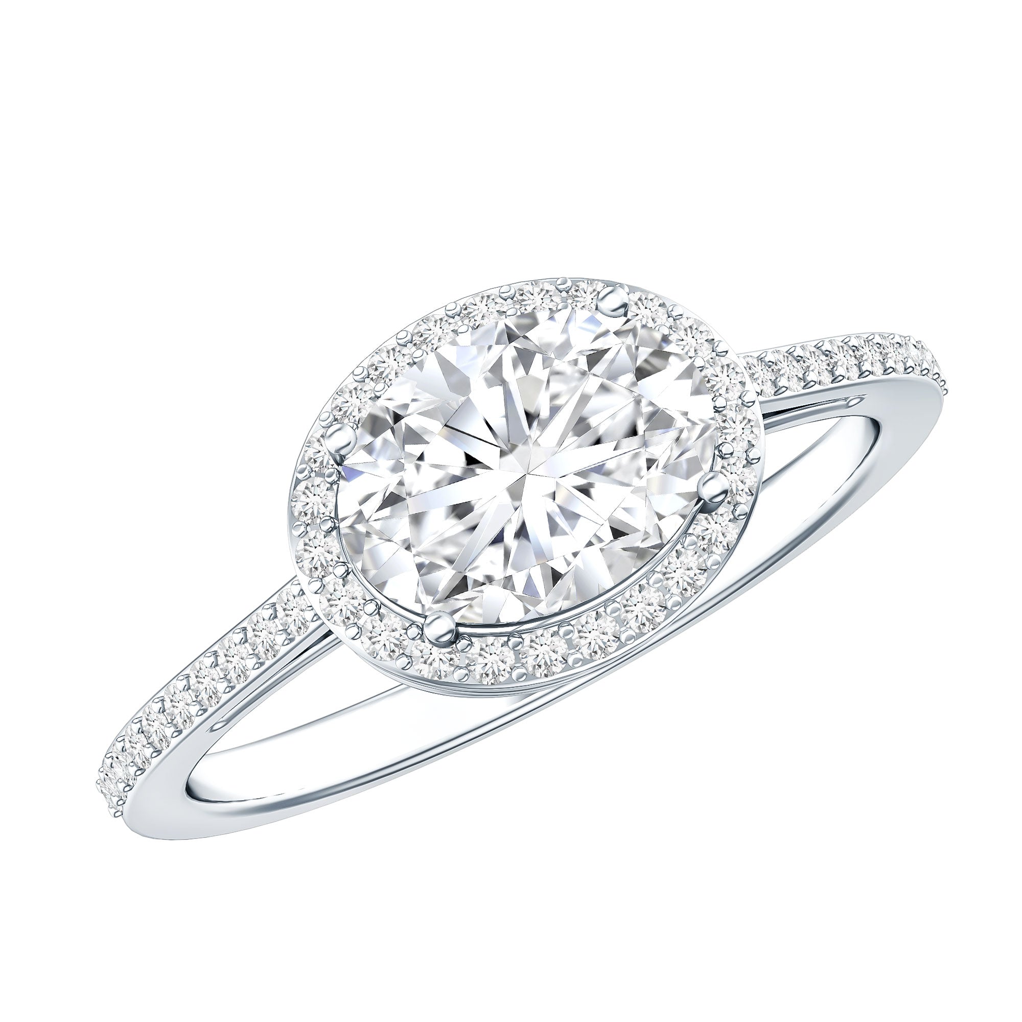 Oval Shape Lab Grown Diamond Engagement Ring with Halo Lab - ( EF-VS ) - Rosec Jewels