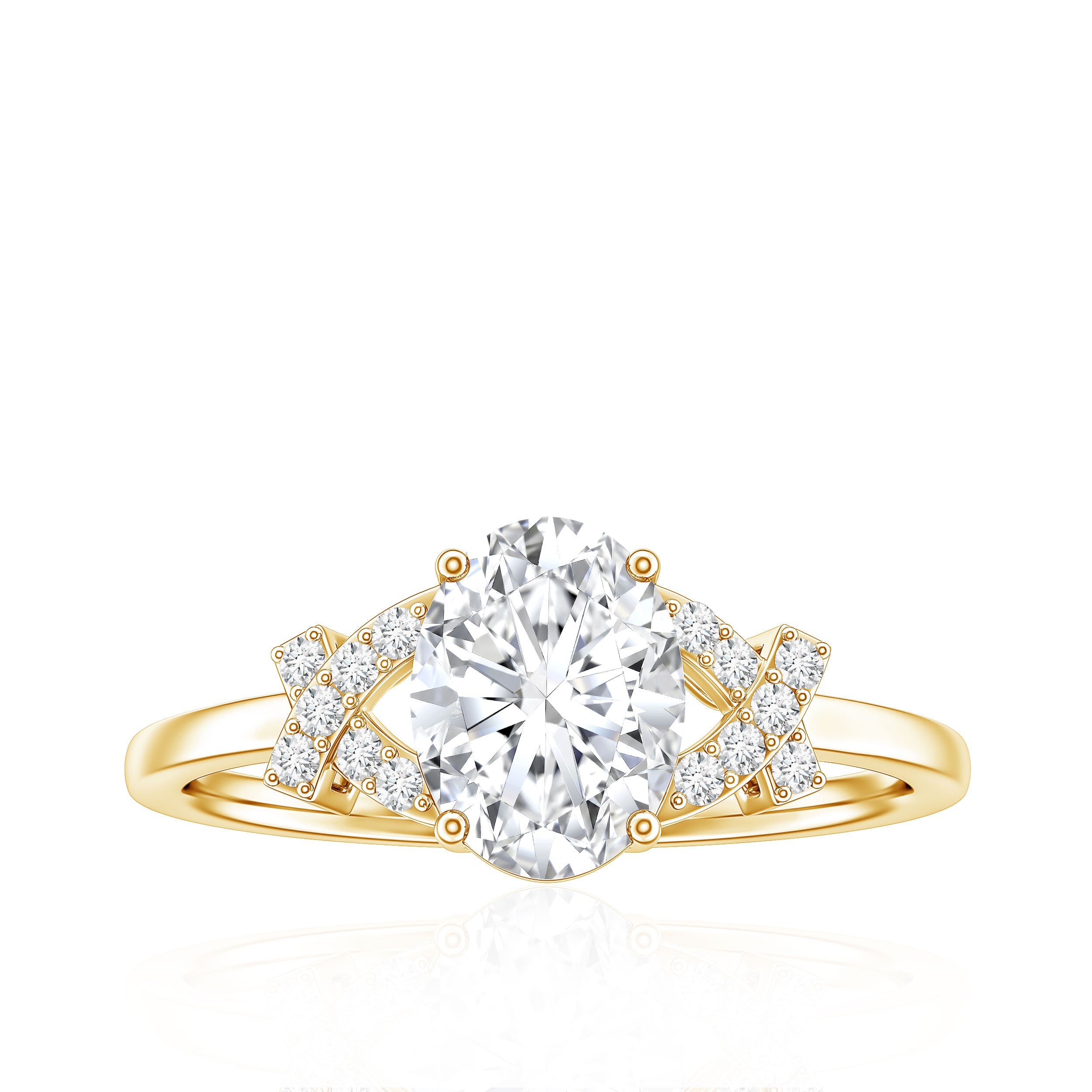 Oval Shape Lab Grown Diamond Solitaire Ring in Split Shank Lab - ( EF-VS ) - Rosec Jewels