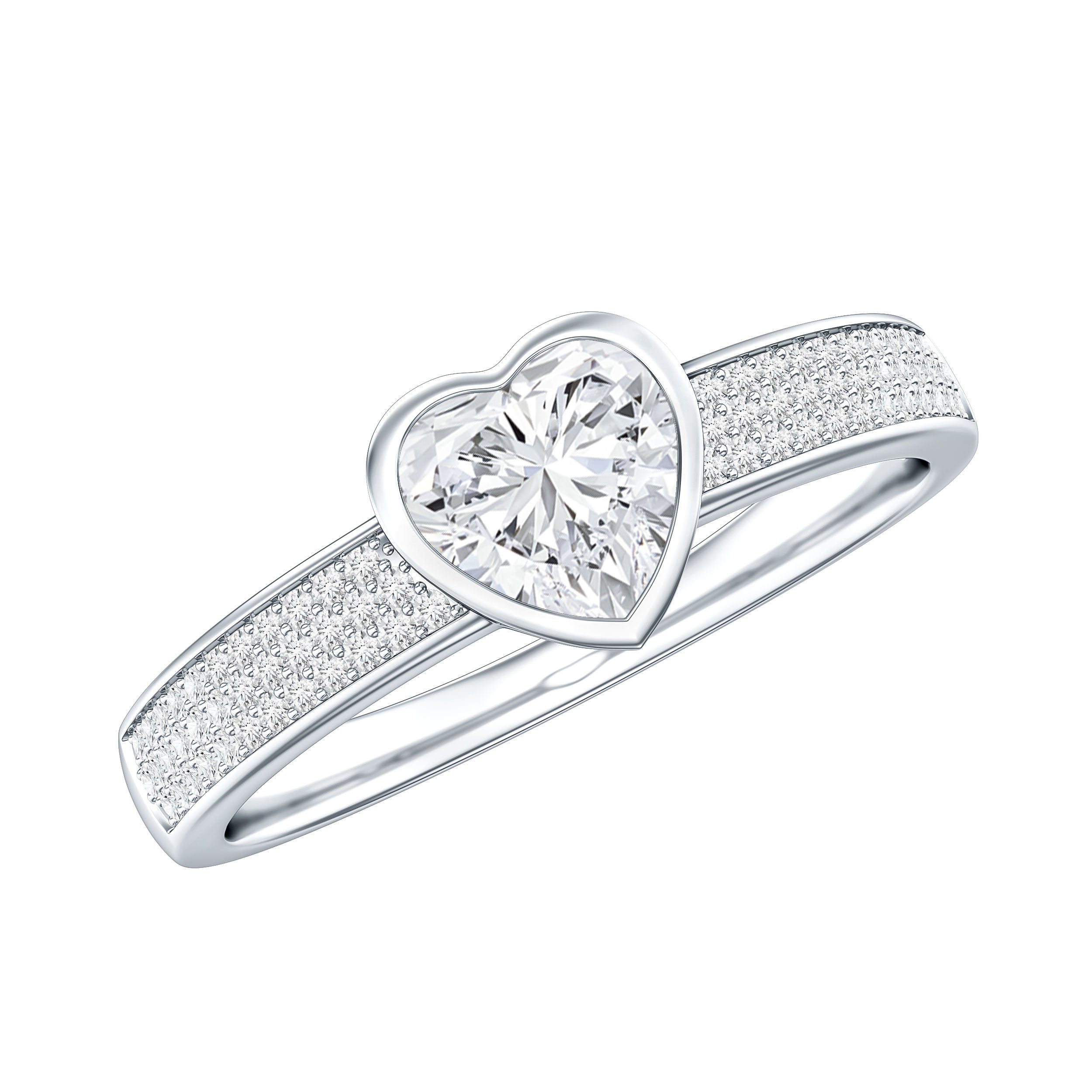 Heart Shape Lab Grown Diamond Solitaire Ring with Side Stones Lab - ( EF-VS ) - Rosec Jewels