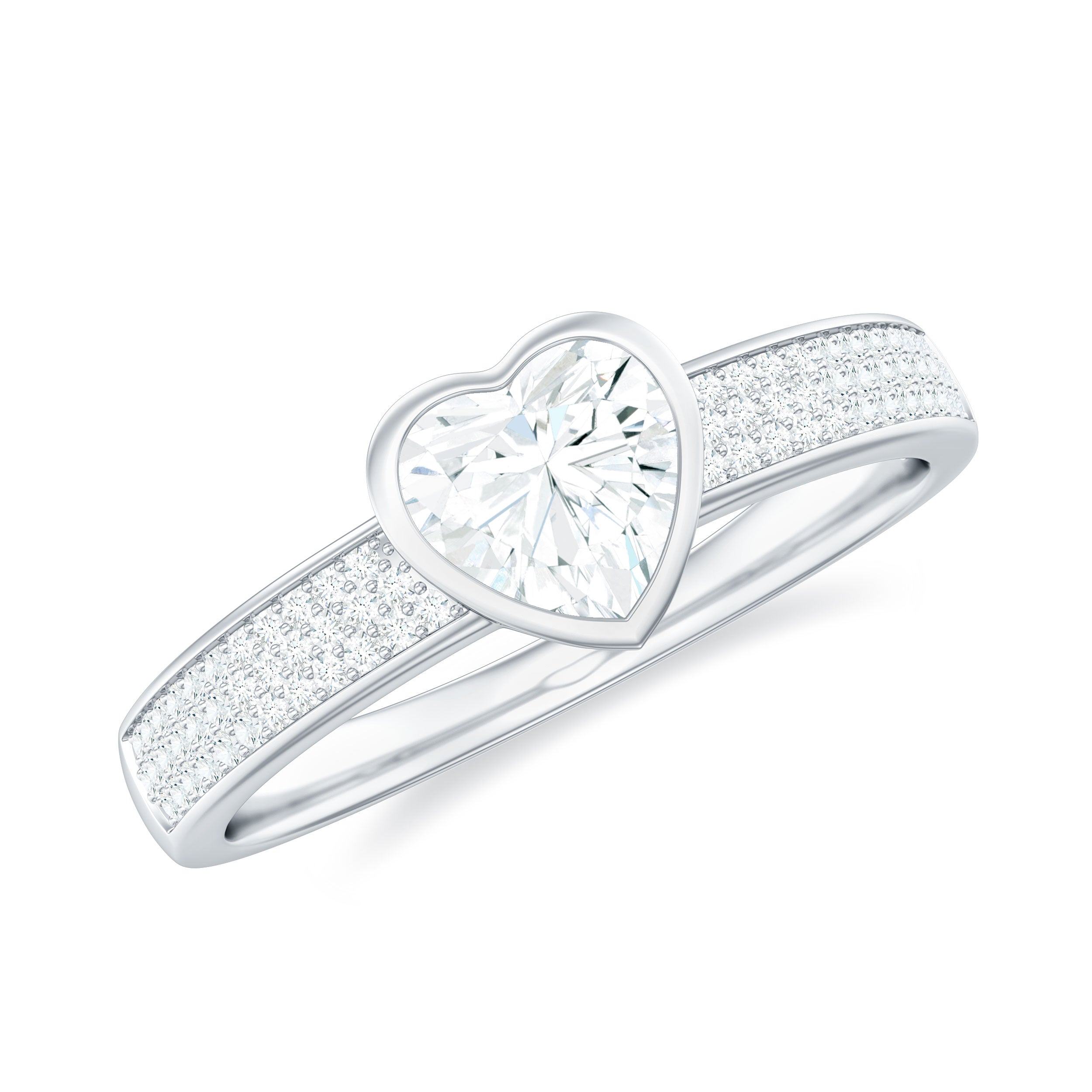 Heart Shape Lab Grown Diamond Solitaire Ring with Side Stones Lab - ( EF-VS ) - Rosec Jewels
