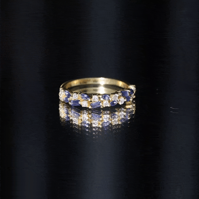 Certified Lab Grown Blue Sapphire Diamond Half Eternity Band Ring AAAA - Rosec Jewels
