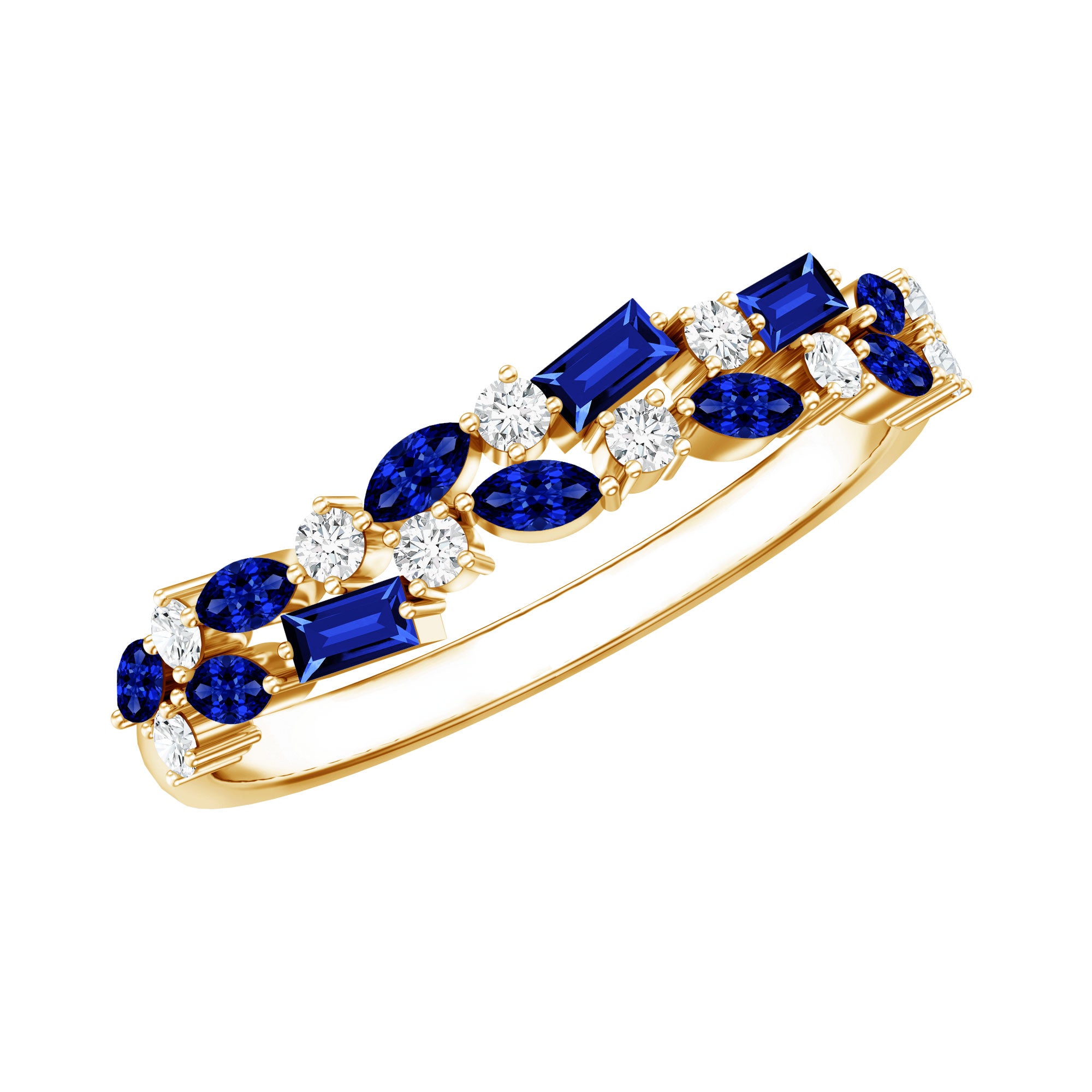 Certified Lab Grown Blue Sapphire Diamond Half Eternity Band Ring AAAA - Rosec Jewels
