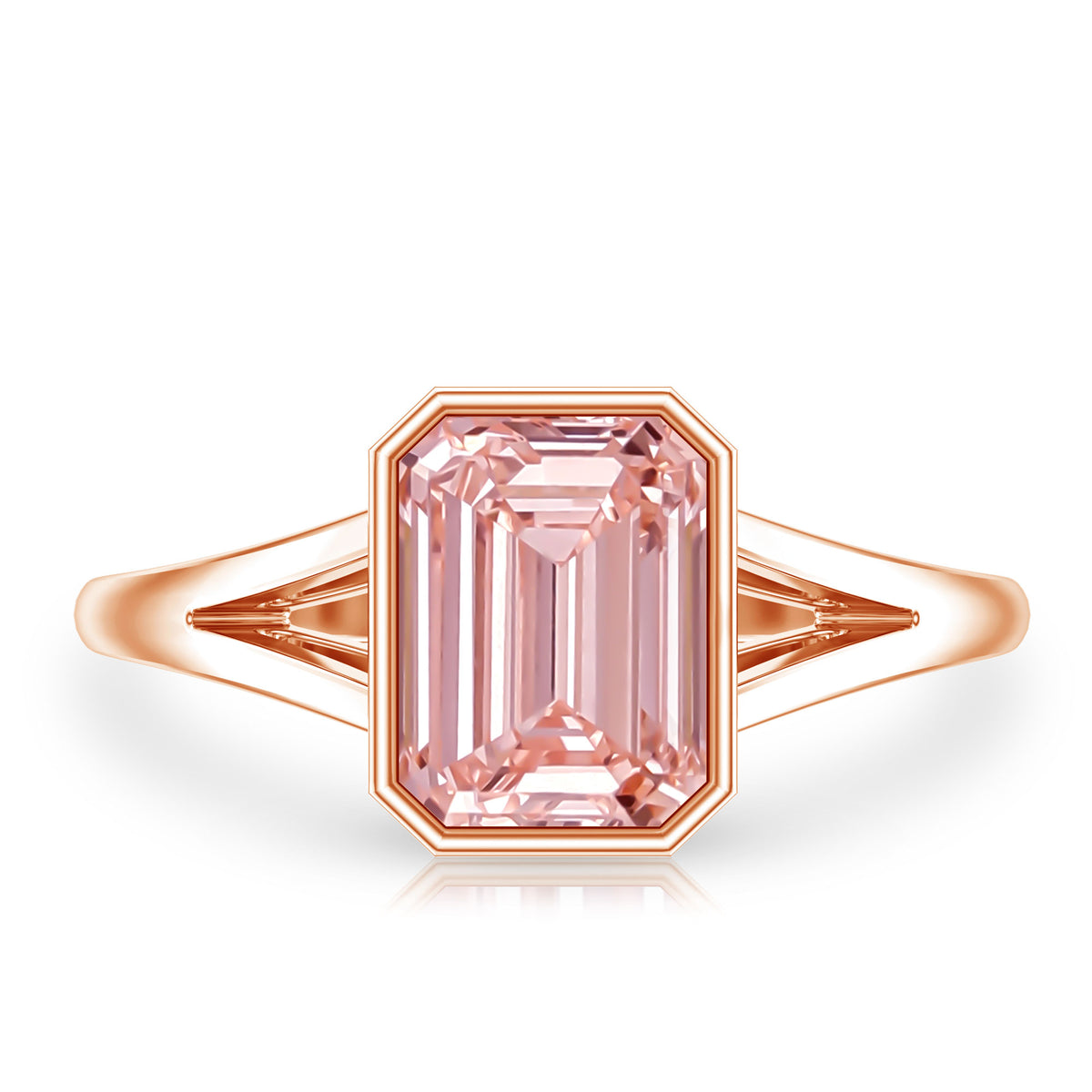 IGI Graded 2 Carat Emerald Cut Split Shank Engagement Ring with Lab Grown Pink Diamond Fancy Pink - VS1 - Rosec Jewels