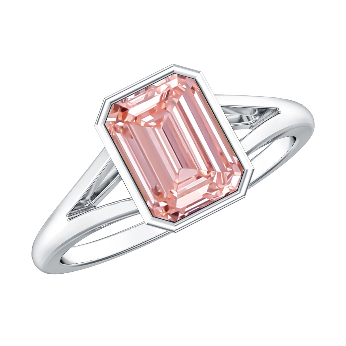 IGI Graded 2 Carat Emerald Cut Split Shank Engagement Ring with Lab Grown Pink Diamond Fancy Pink - VS1 - Rosec Jewels