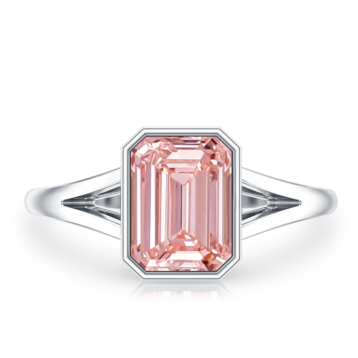 IGI Graded 2 Carat Emerald Cut Split Shank Engagement Ring with Lab Grown Pink Diamond Fancy Pink - VS1 - Rosec Jewels