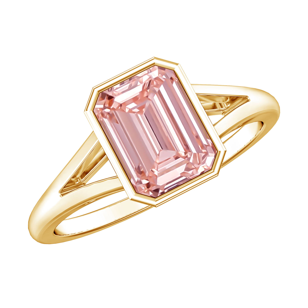 IGI Graded 2 Carat Emerald Cut Split Shank Engagement Ring with Lab Grown Pink Diamond Fancy Pink - VS1 - Rosec Jewels