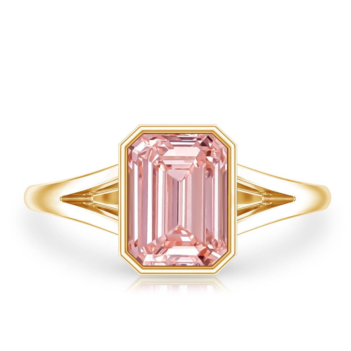 IGI Graded 2 Carat Emerald Cut Split Shank Engagement Ring with Lab Grown Pink Diamond Fancy Pink - VS1 - Rosec Jewels