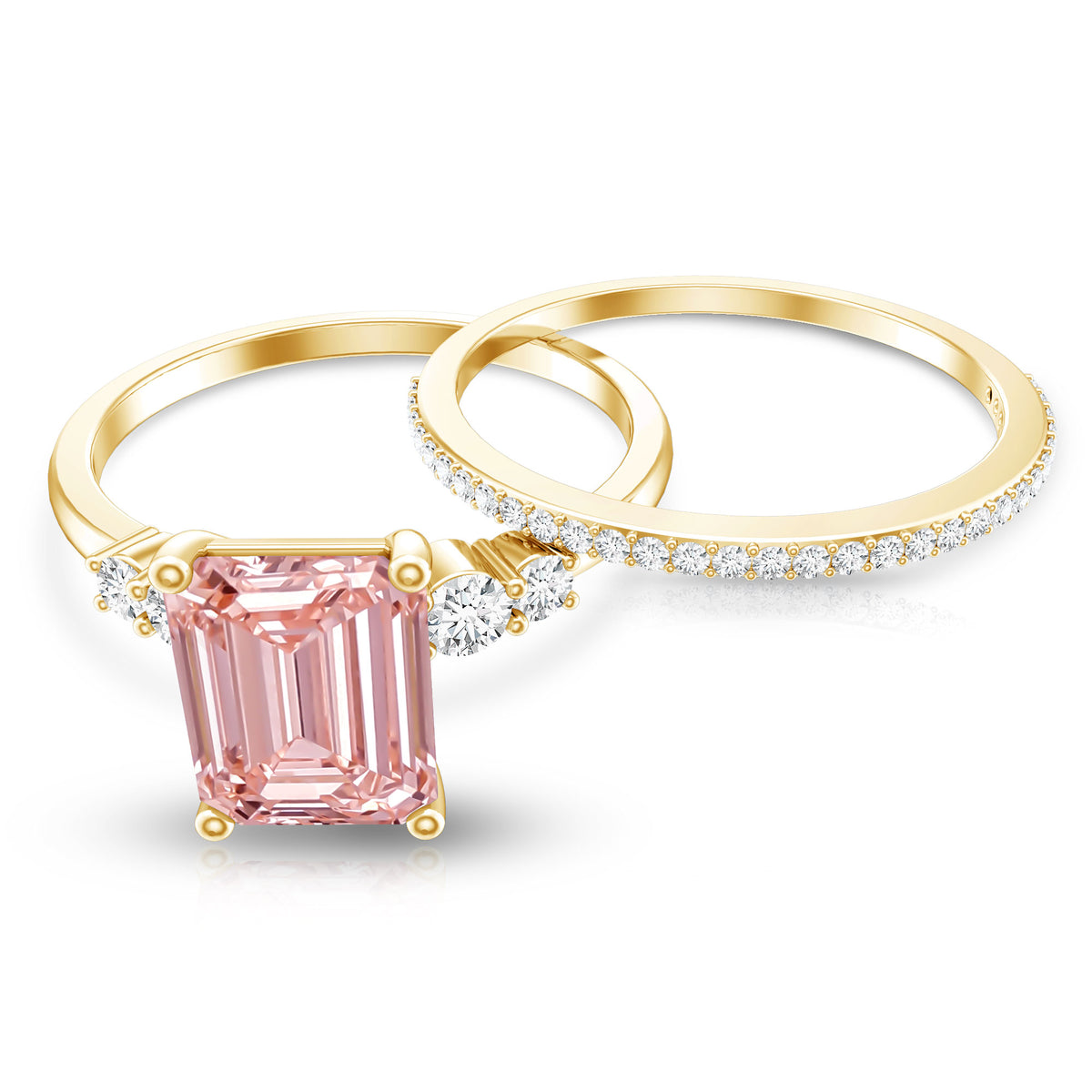 Rosec Jewels-2 Carat Emerald Cut Lab Pink Diamond Engagement Ring Set with IGI Certificate