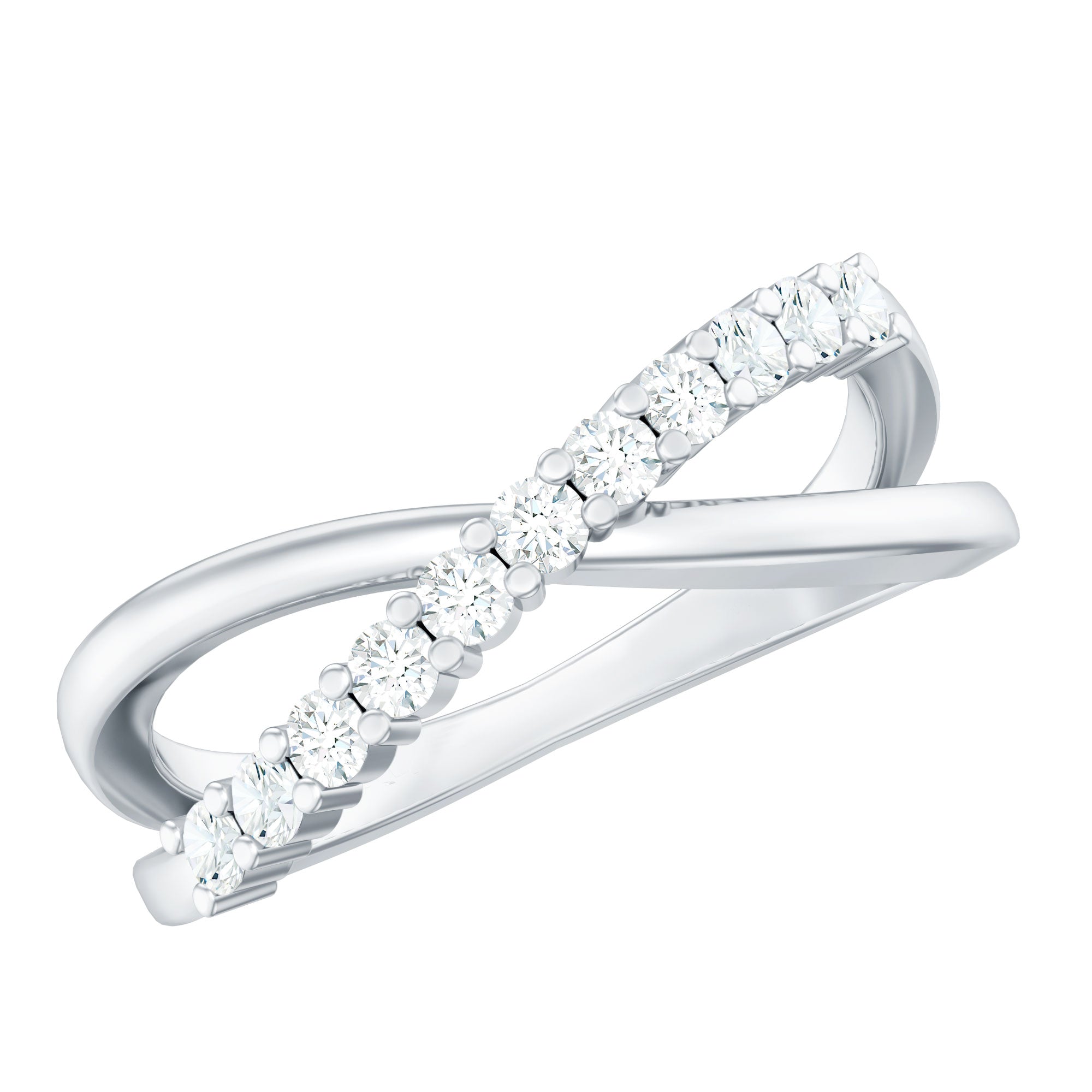 Natural Diamond Crossover Promise Ring Natural - ( HI-SI ) - Rosec Jewels