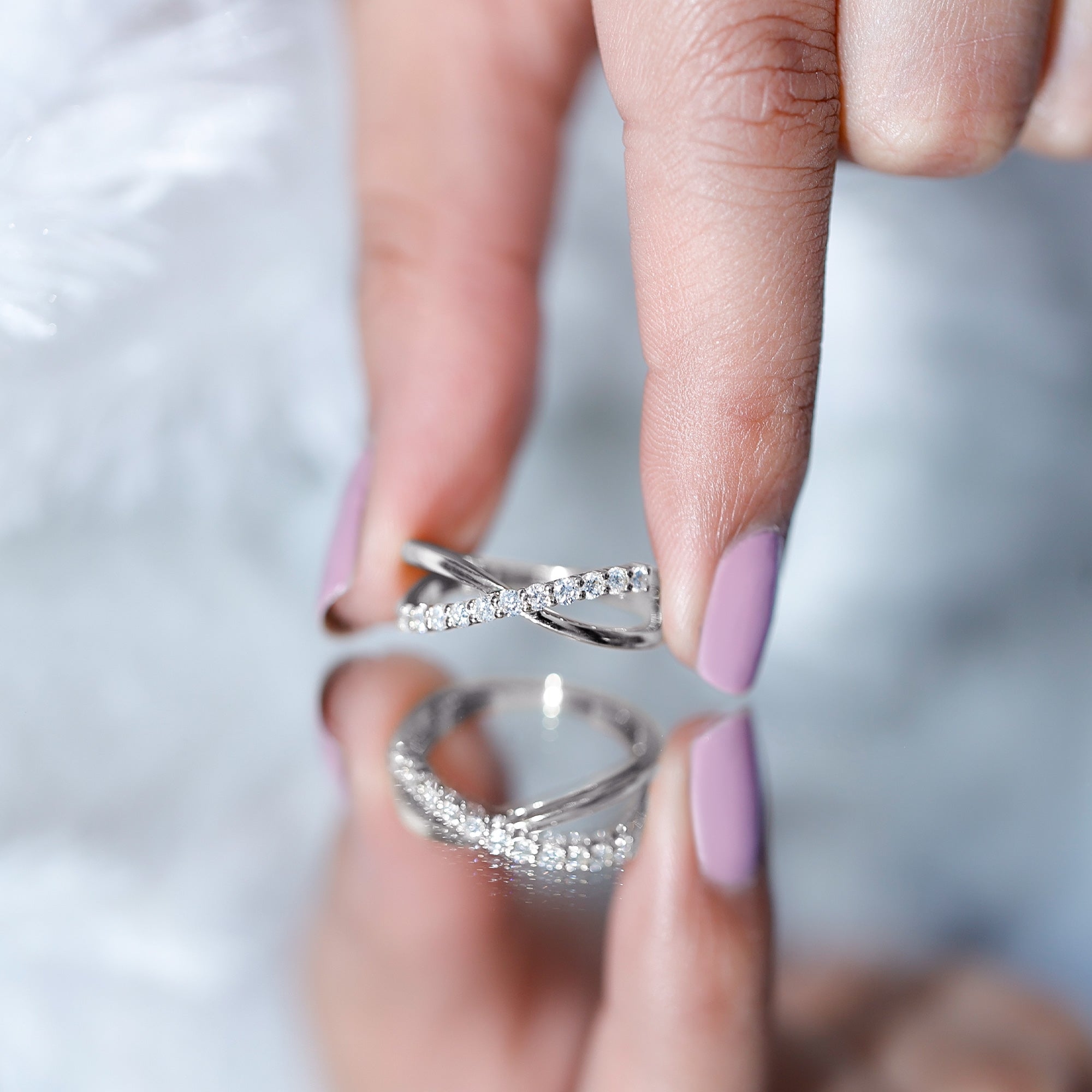 Natural Diamond Crossover Promise Ring Natural - ( HI-SI ) - Rosec Jewels