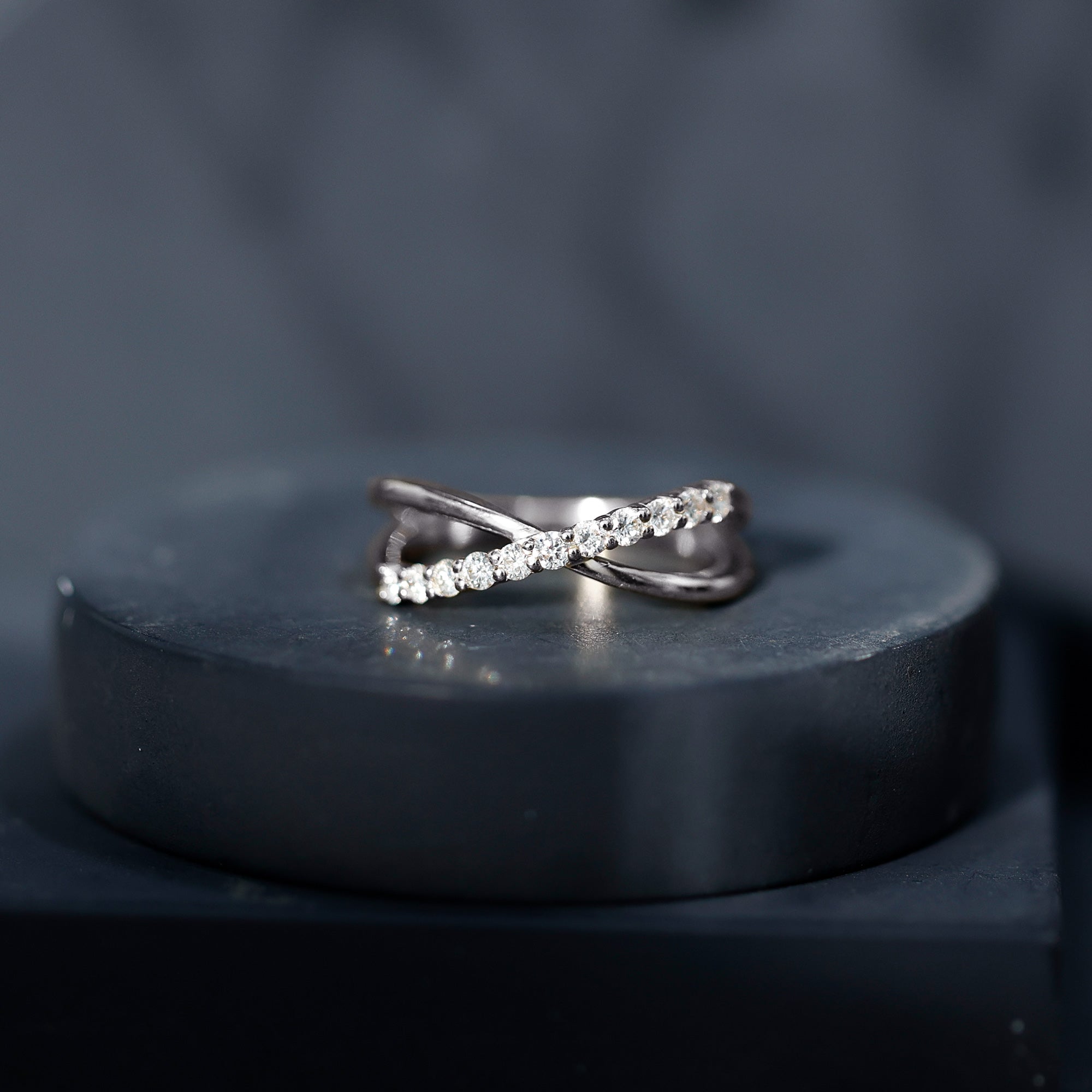 Natural Diamond Crossover Promise Ring Natural - ( HI-SI ) - Rosec Jewels