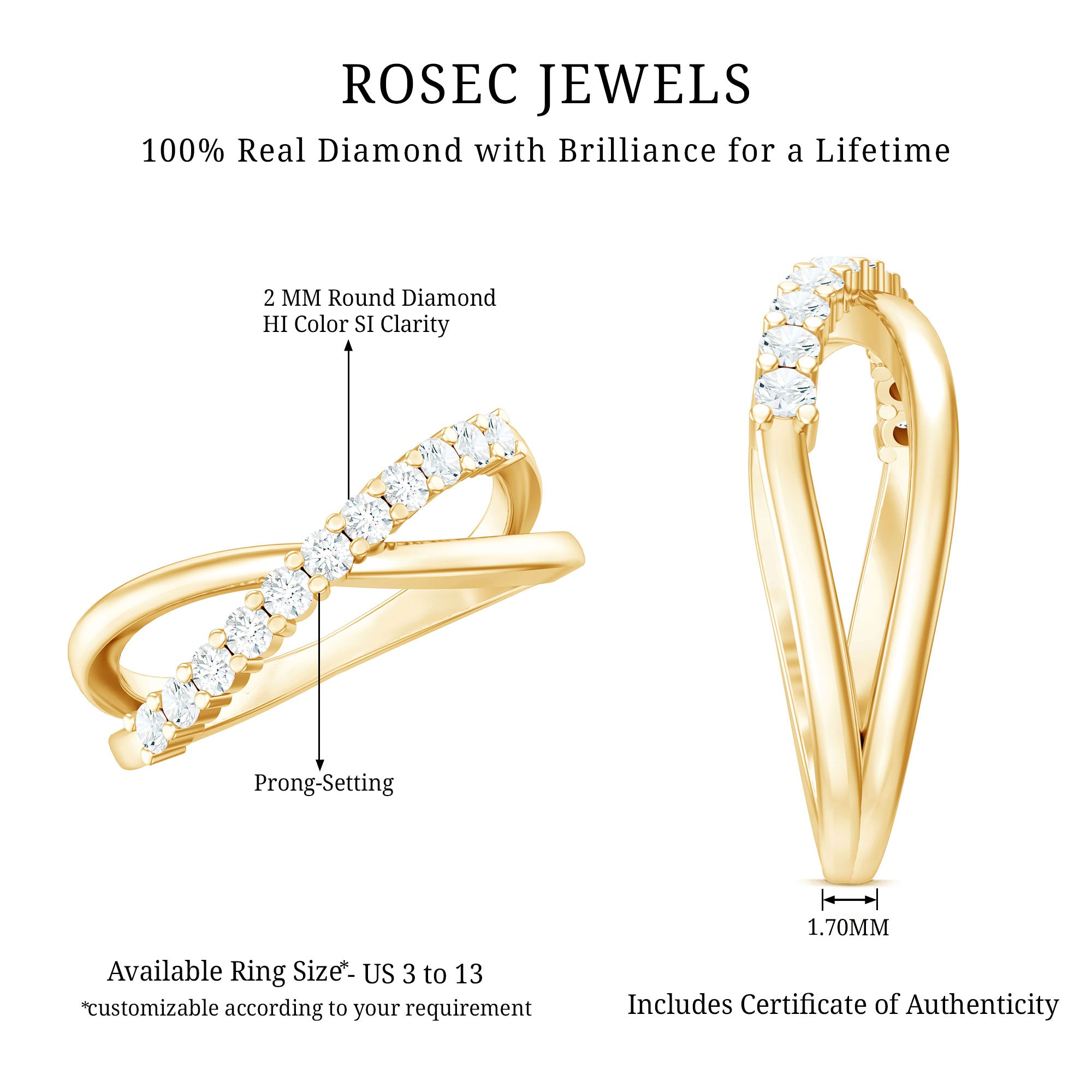 Natural Diamond Crossover Promise Ring Natural - ( HI-SI ) - Rosec Jewels
