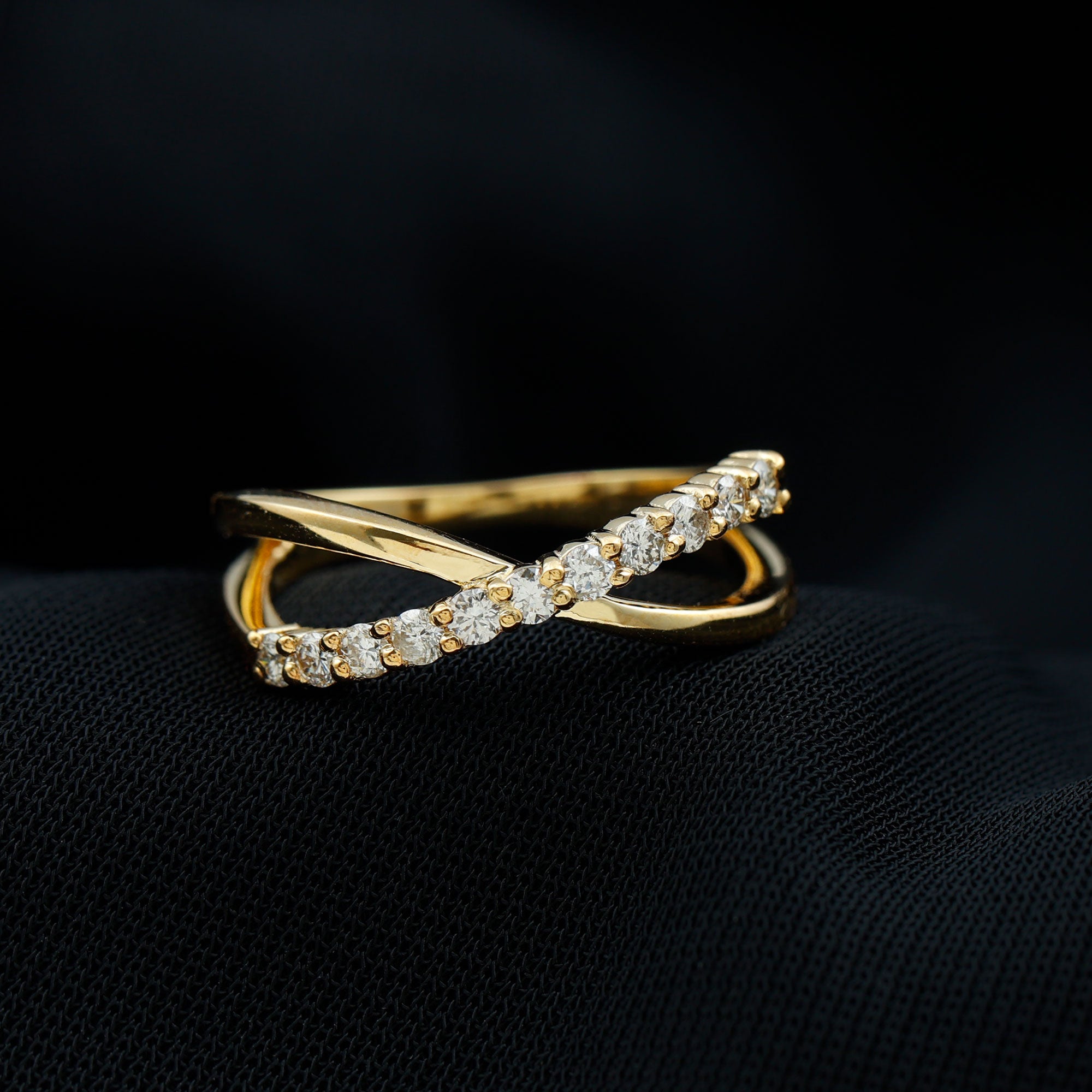 Natural Diamond Crossover Promise Ring Natural - ( HI-SI ) - Rosec Jewels