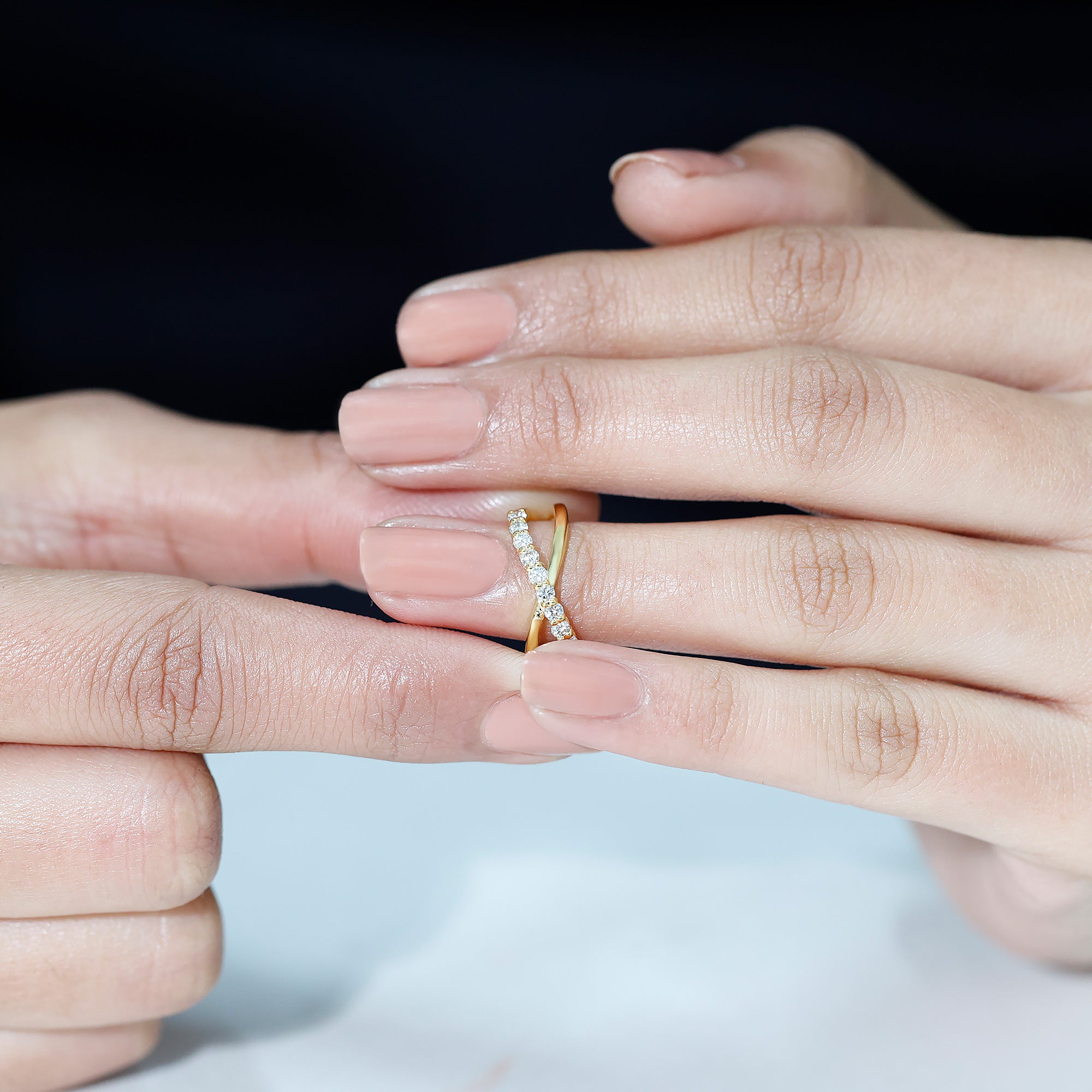 Natural Diamond Crossover Promise Ring Natural - ( HI-SI ) - Rosec Jewels
