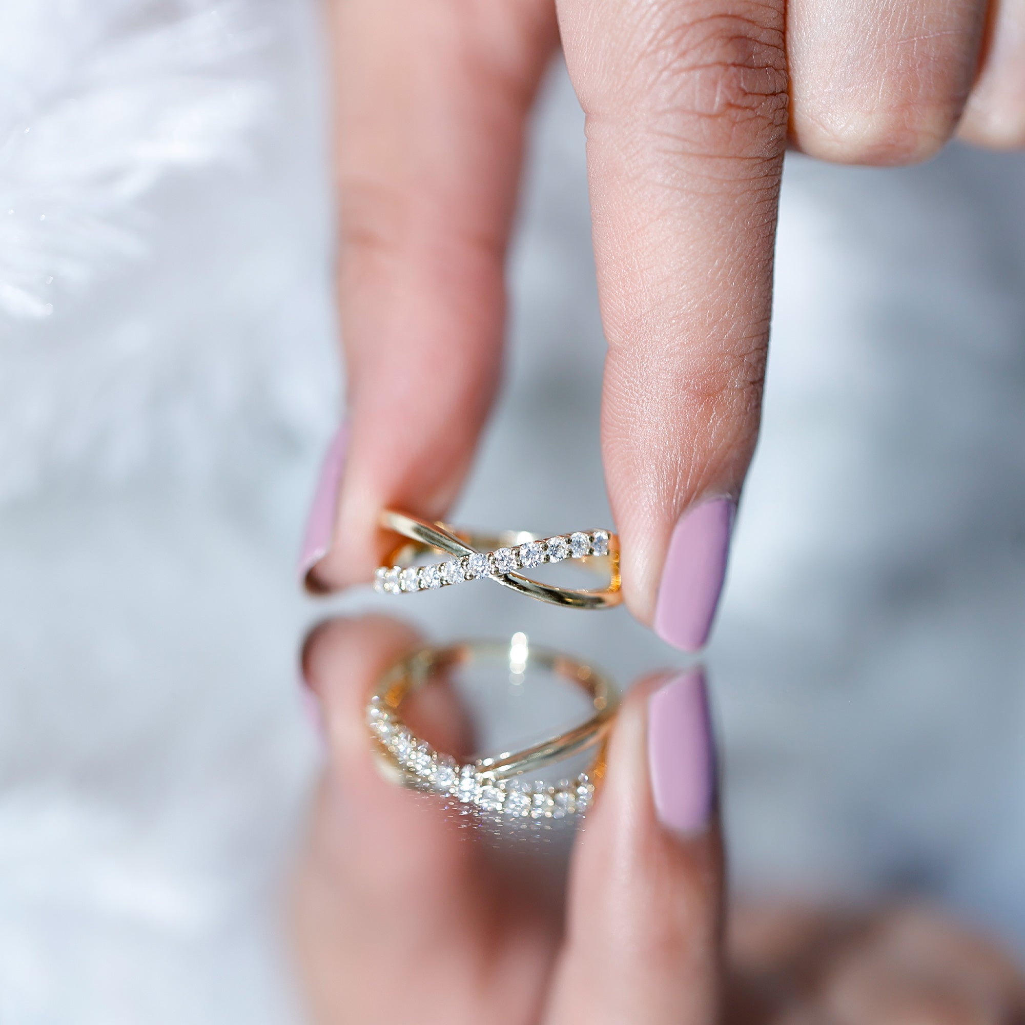 Natural Diamond Crossover Promise Ring Natural - ( HI-SI ) - Rosec Jewels