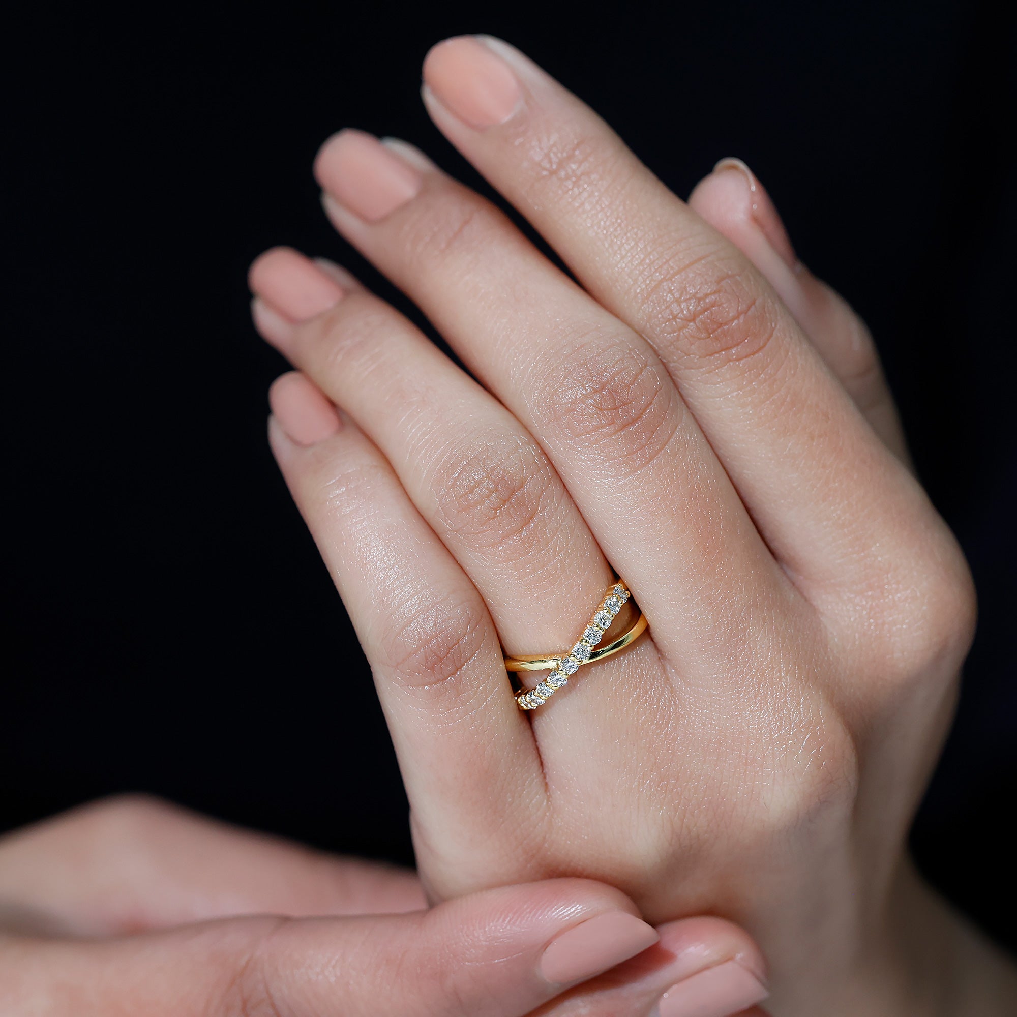 Natural Diamond Crossover Promise Ring Natural - ( HI-SI ) - Rosec Jewels
