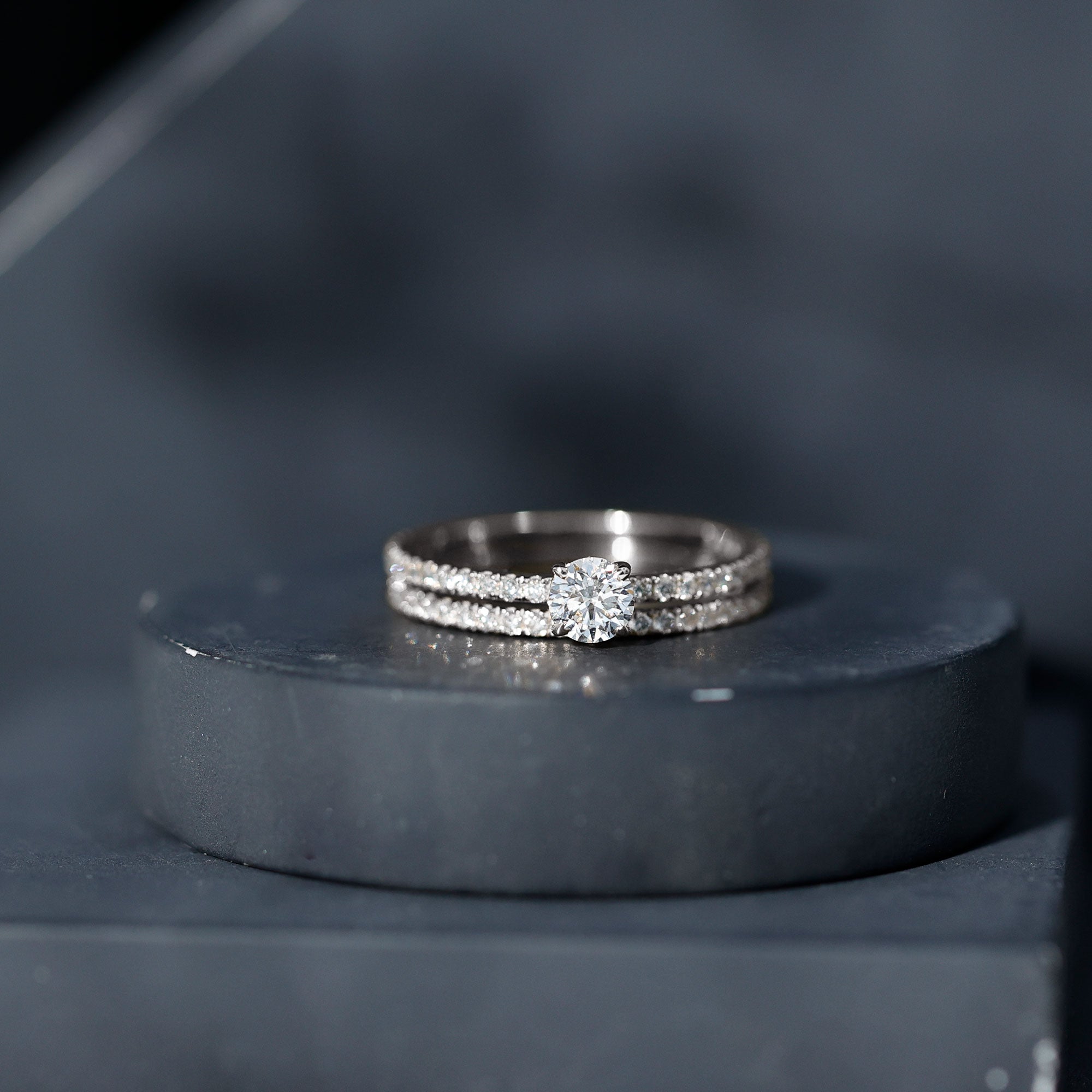 Rosec Jewels-Round Cut Moissanite Engagement Ring with Eternity Band
