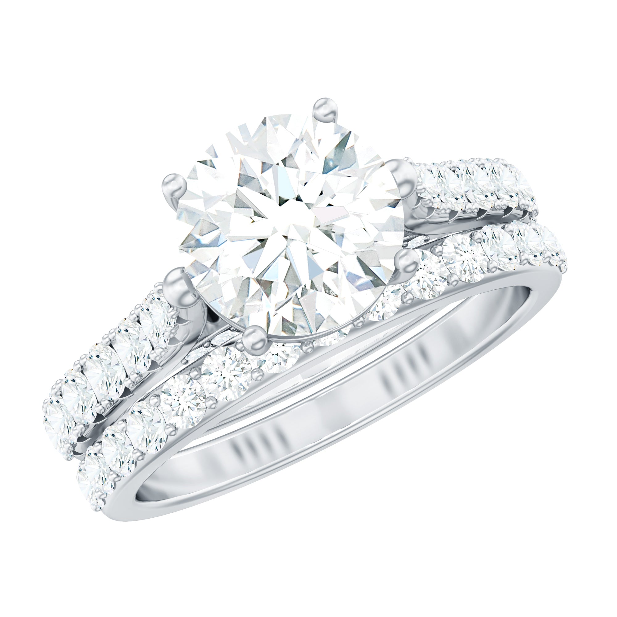 4 CT Moissanite Solitaire Engagement Ring Set With Eternity Band