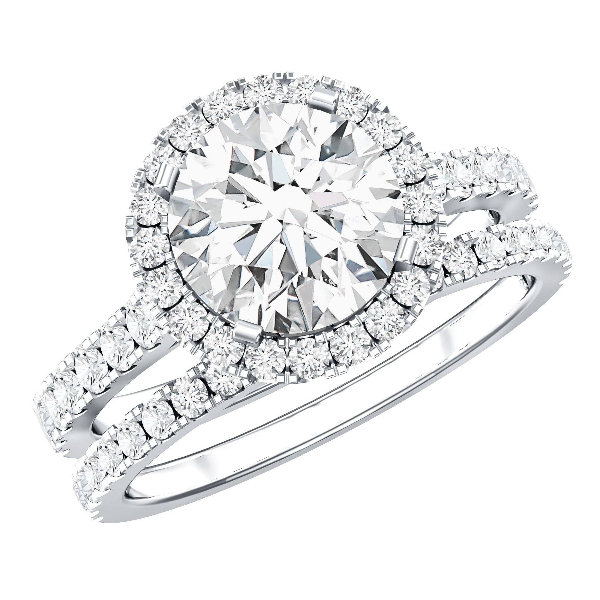 2 Carat Moissanite Classic Halo Wedding Ring Set D-VS1 - Rosec Jewels