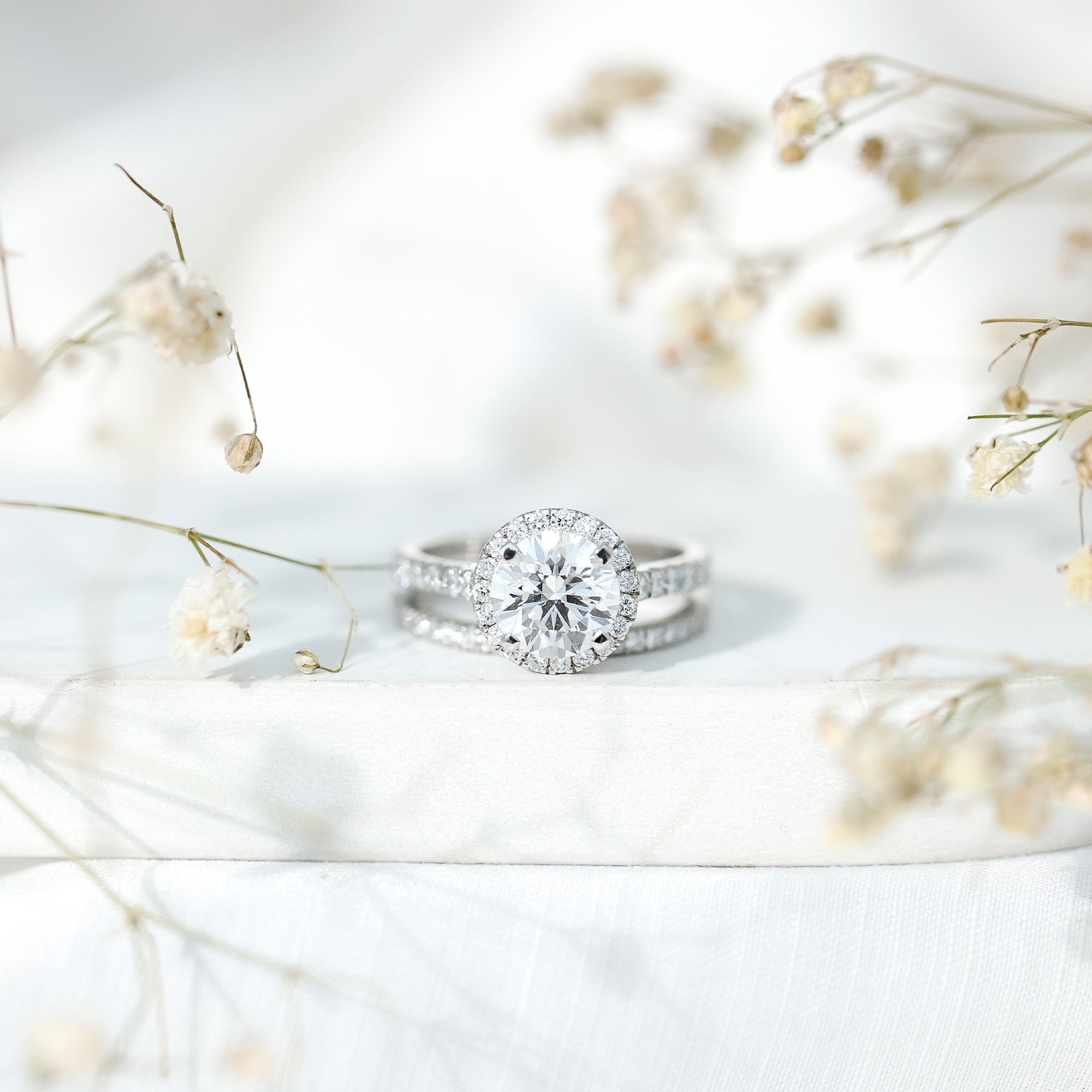 2 Carat Moissanite Classic Halo Wedding Ring Set D-VS1 - Rosec Jewels