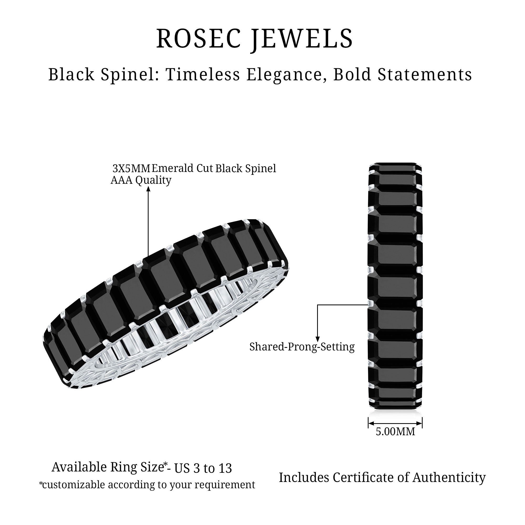 Emerald Cut Black Spinel Eternity Band AAA - Rosec Jewels