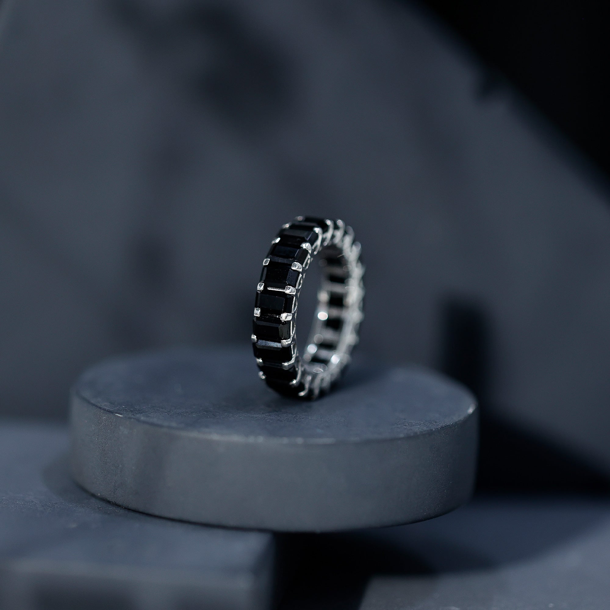 Emerald Cut Black Spinel Eternity Band AAA - Rosec Jewels