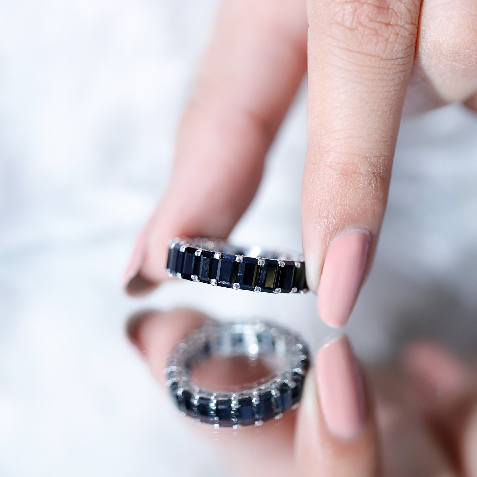 Emerald Cut Black Spinel Eternity Band AAA - Rosec Jewels
