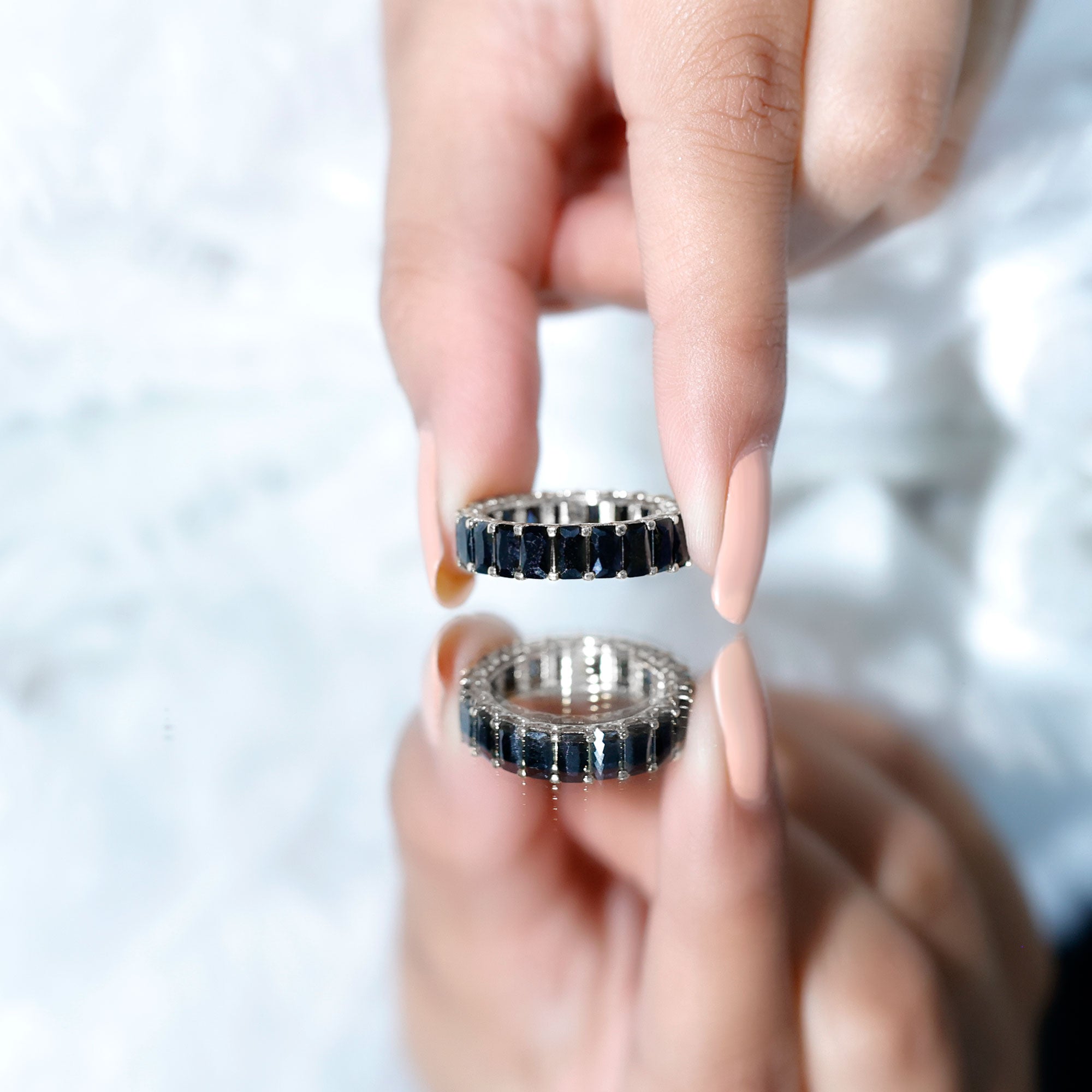 Emerald Cut Black Spinel Eternity Band AAA - Rosec Jewels
